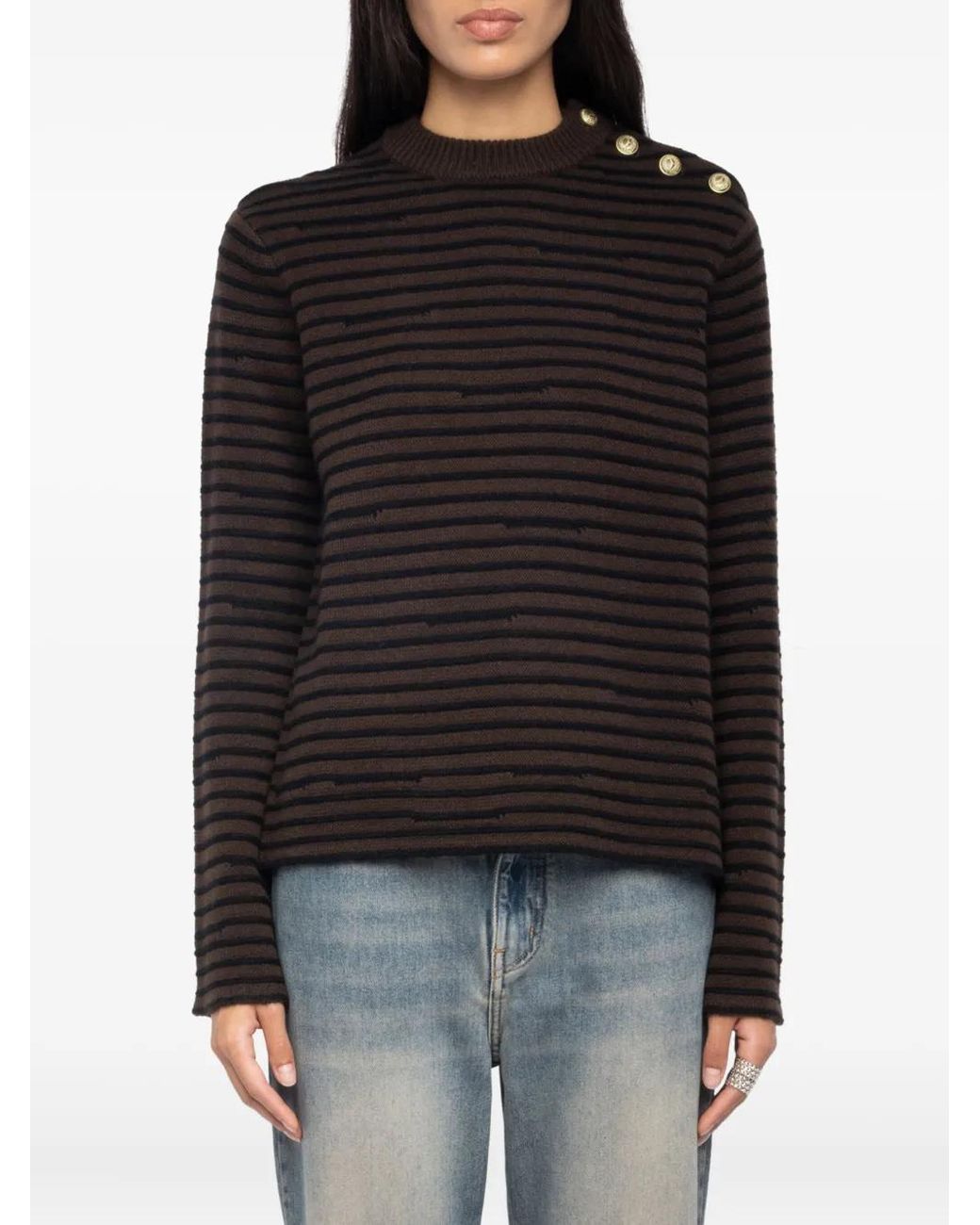 Zadig & Voltaire Black Striped Button-Detailed Sweater