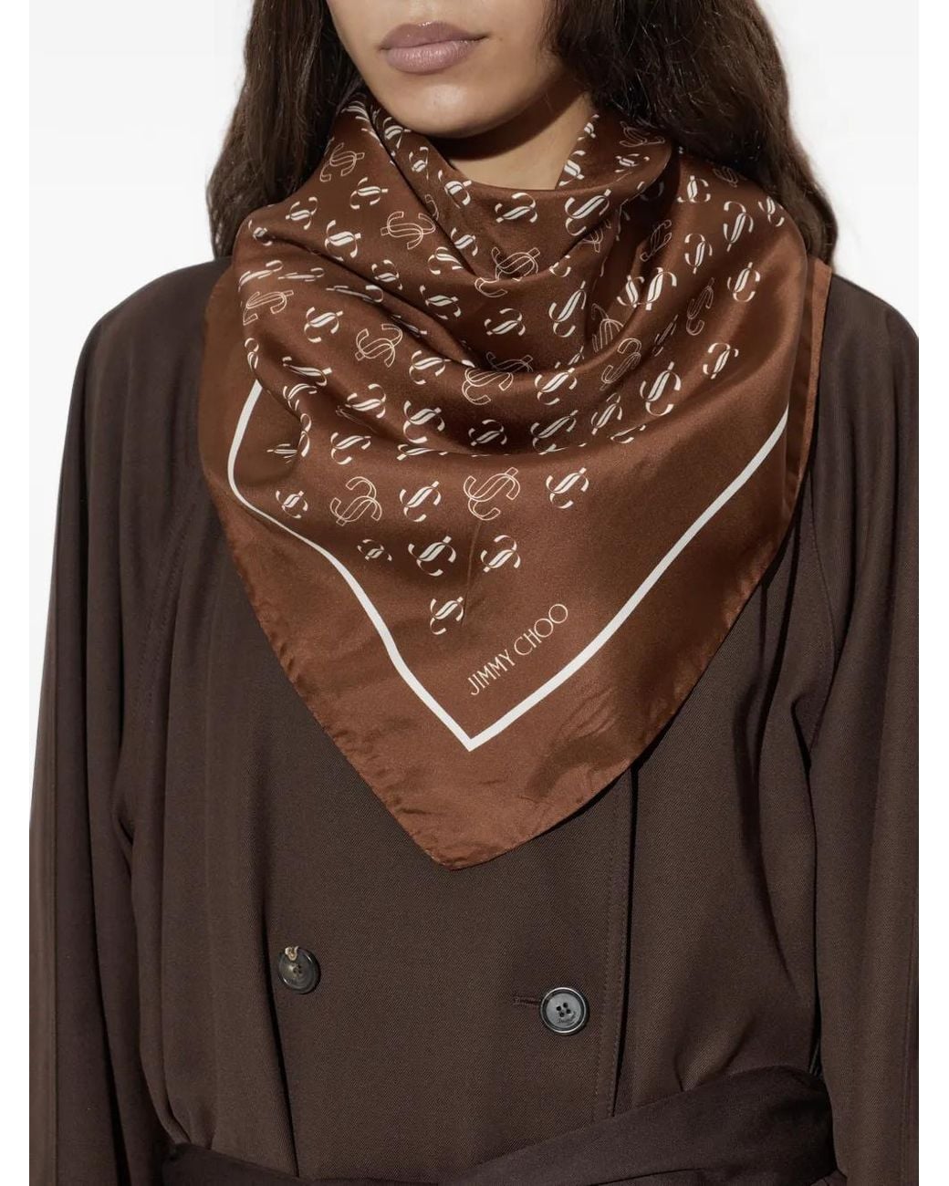 Jimmy Choo Brown Monogram-Print Silk Scarf