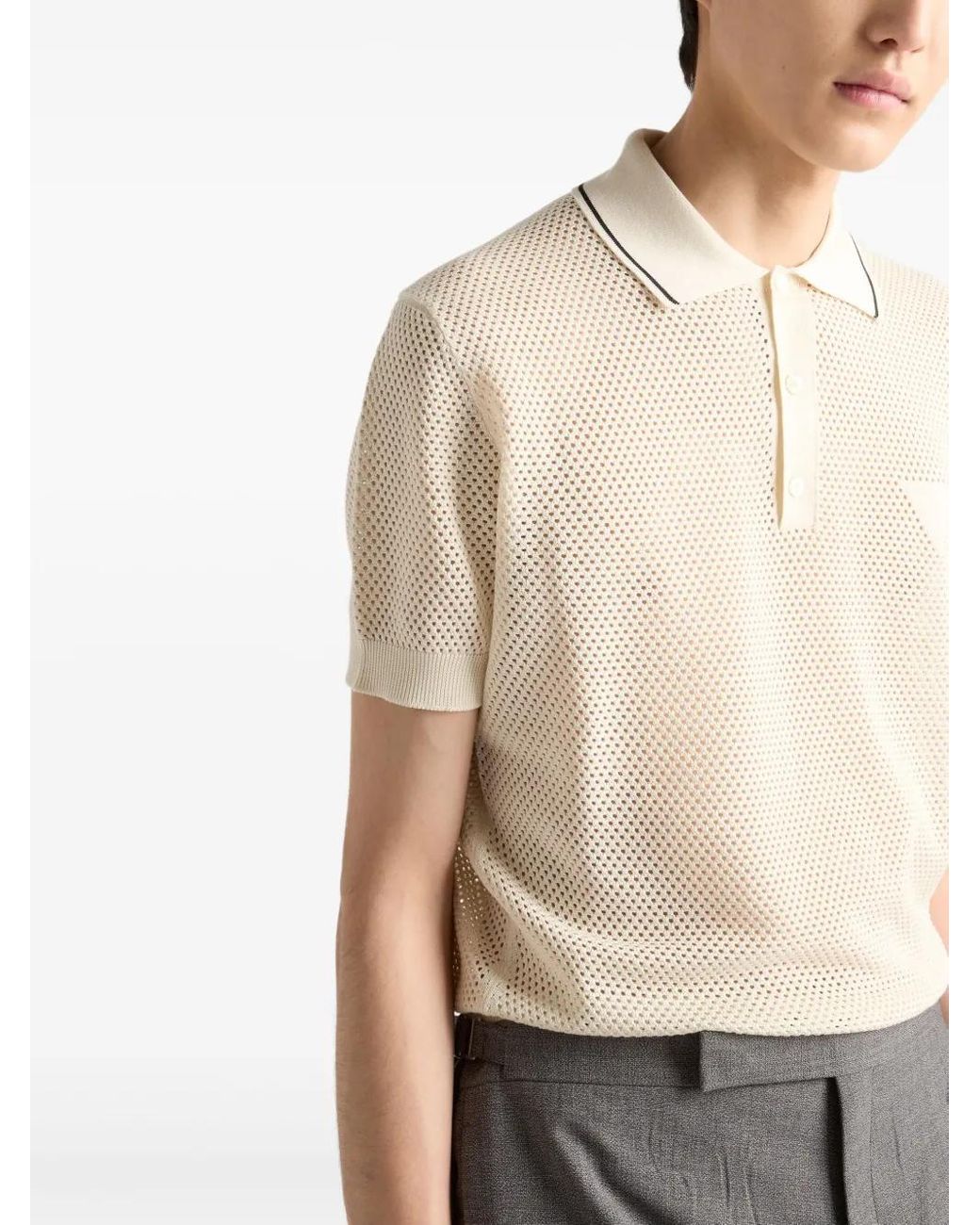Prada Opengebreid Poloshirt in het White voor heren