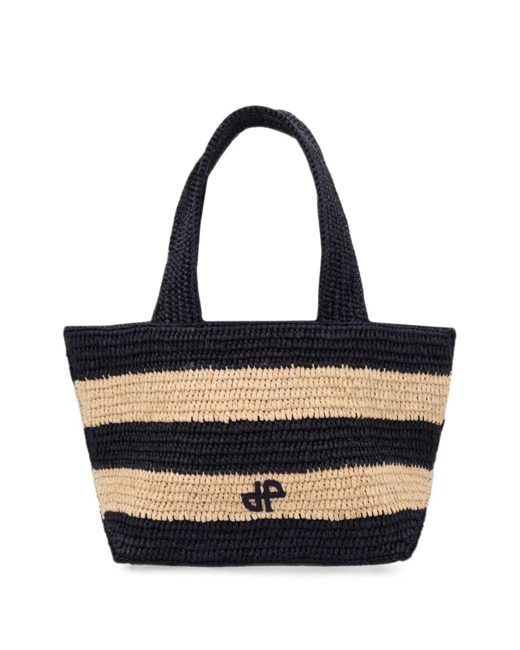 Patou Blue Trapeze Striped Woven Tote Bag