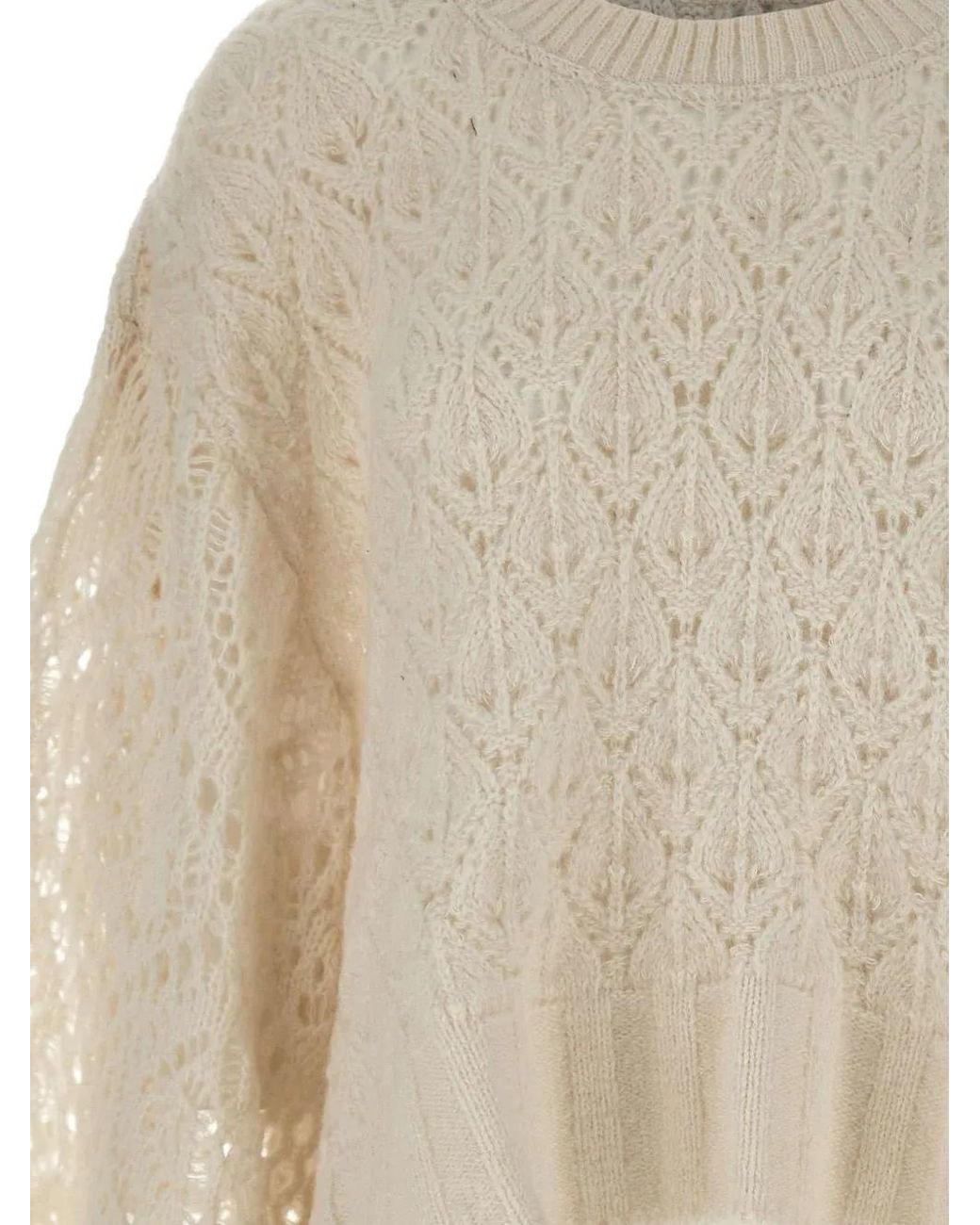 Maurizio Mykonos Natural Lace-Panel Open-Knit Sweater