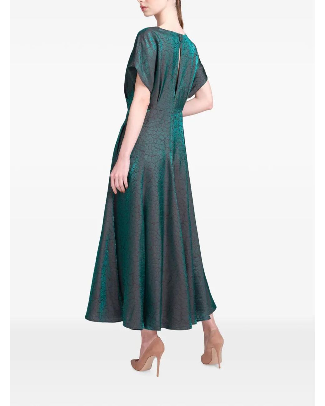 Baruni Green Ruba Crackle-Effect Midi Dress