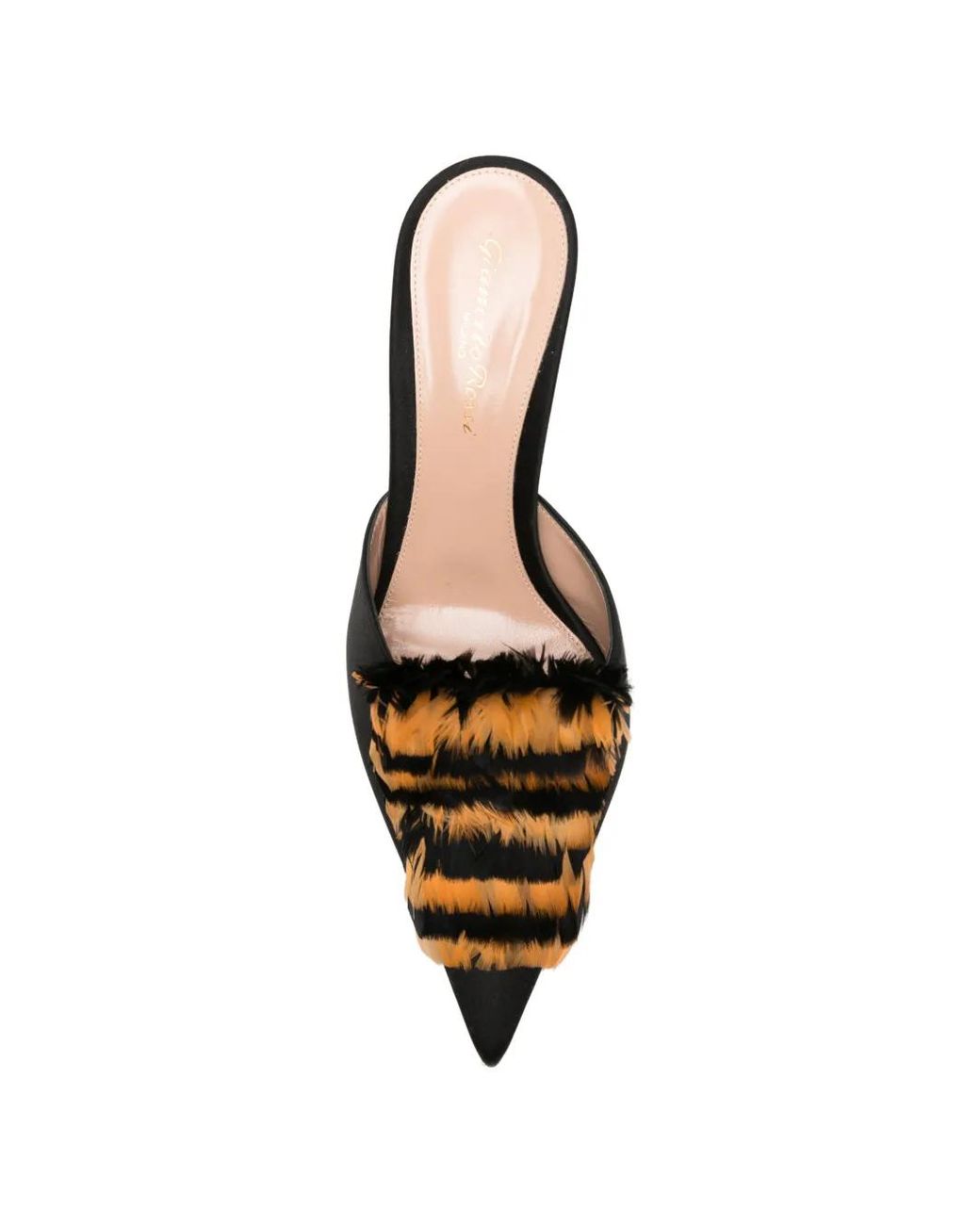 Gianvito Rossi Black Feather-Trim Satin Pumps