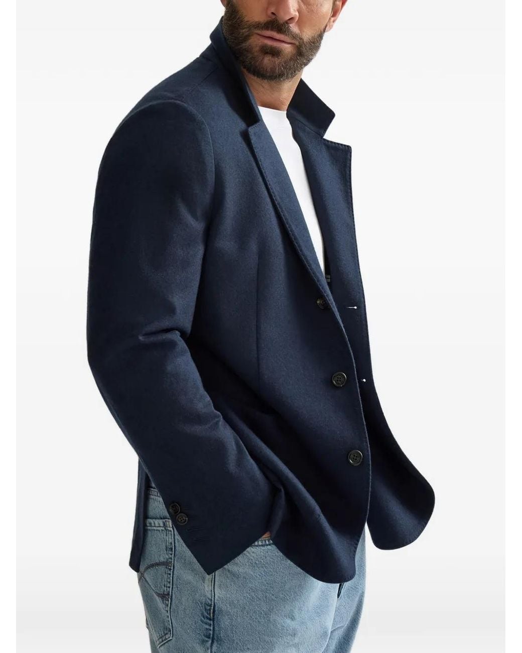Brunello Cucinelli Blue Cashmere Jersey Blazer With Patch Pockets for men