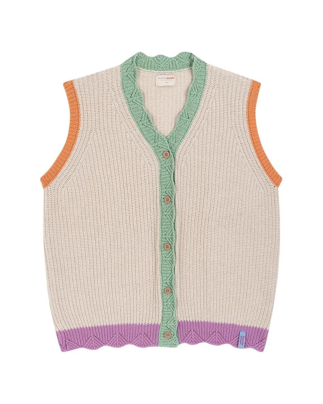 Favorite People Gray Cardigan Color-Block Fairground À Ourlets Festonnés