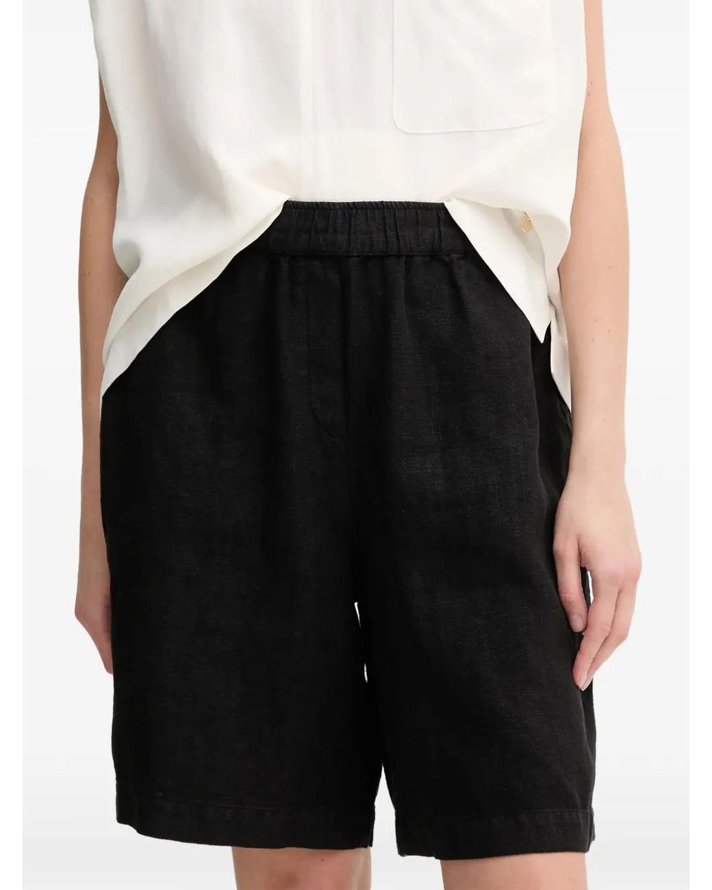 Mos Mosh Black Mmemmie Elasticated Linen Shorts