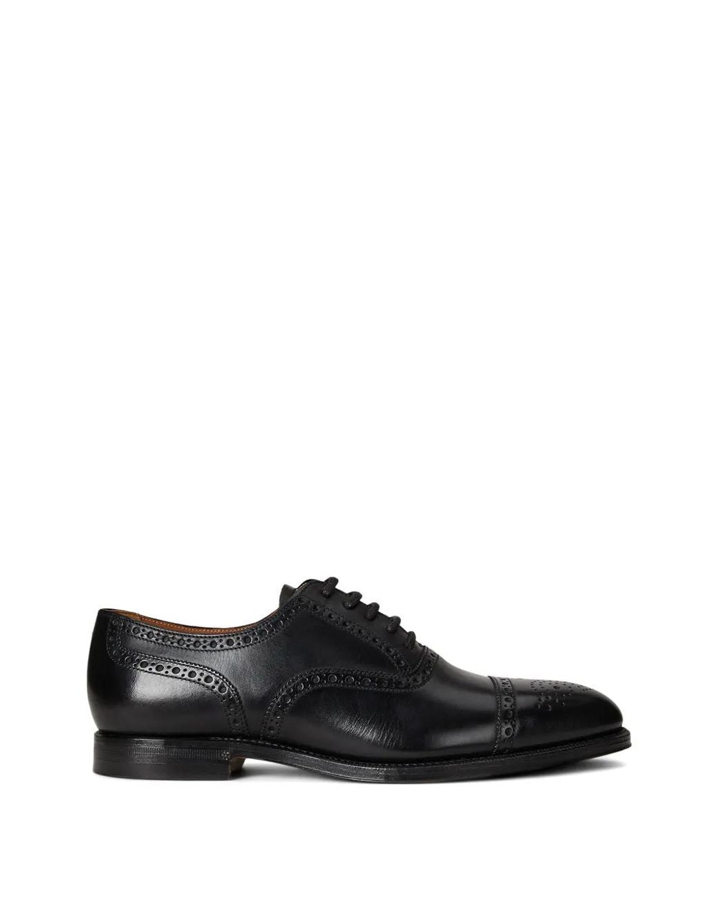 Polo Ralph Lauren Black Maestra Perforated Cap-Toe Oxford Shoes for men