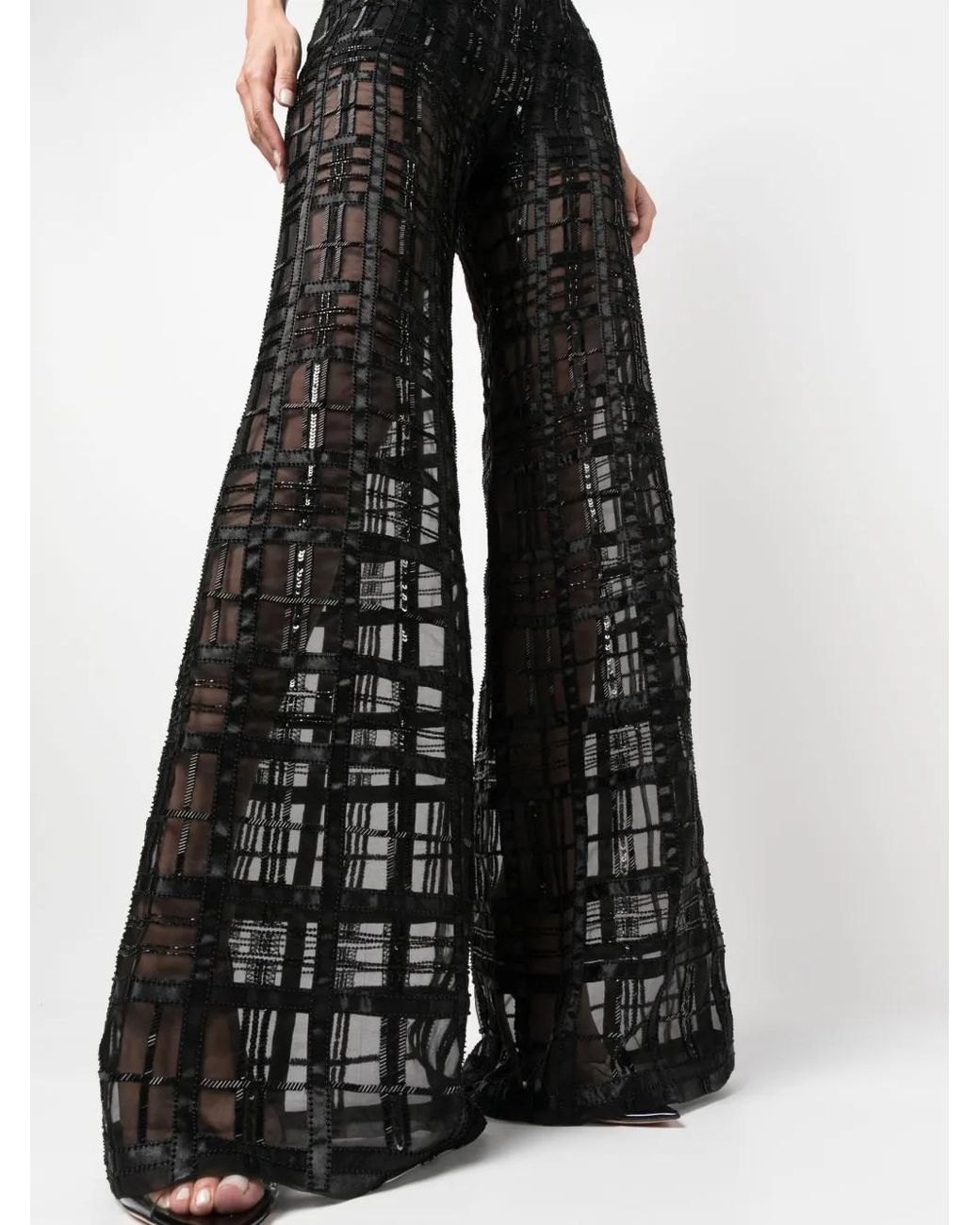 Alberta Ferretti Black Transparent Palazzo Trousers