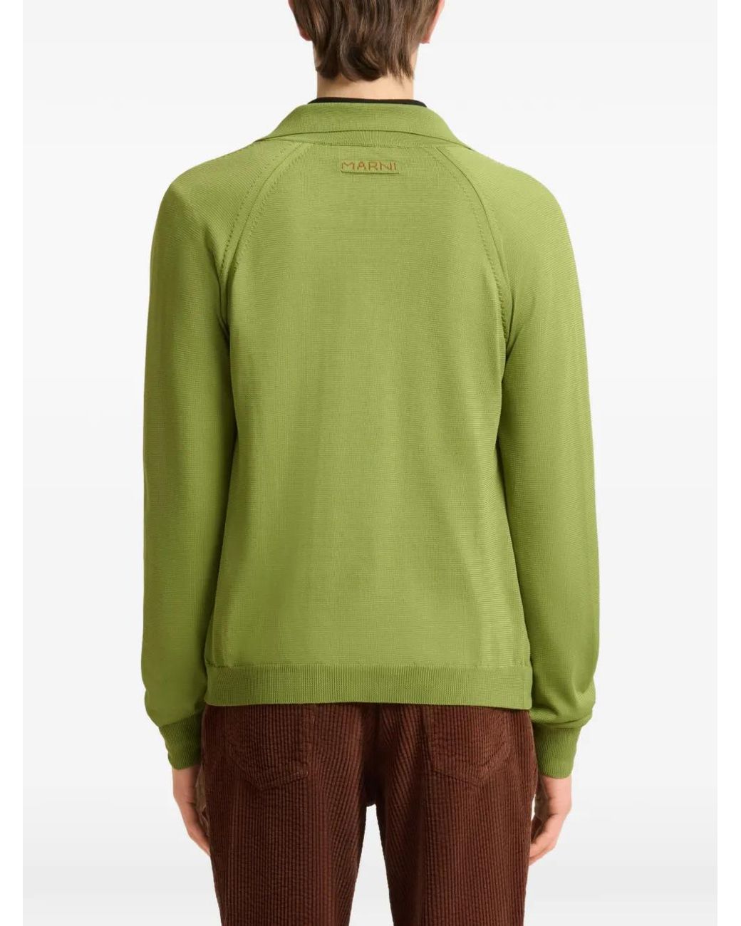 Marni Green Cardigan En Maille Techno À Col Polo for men