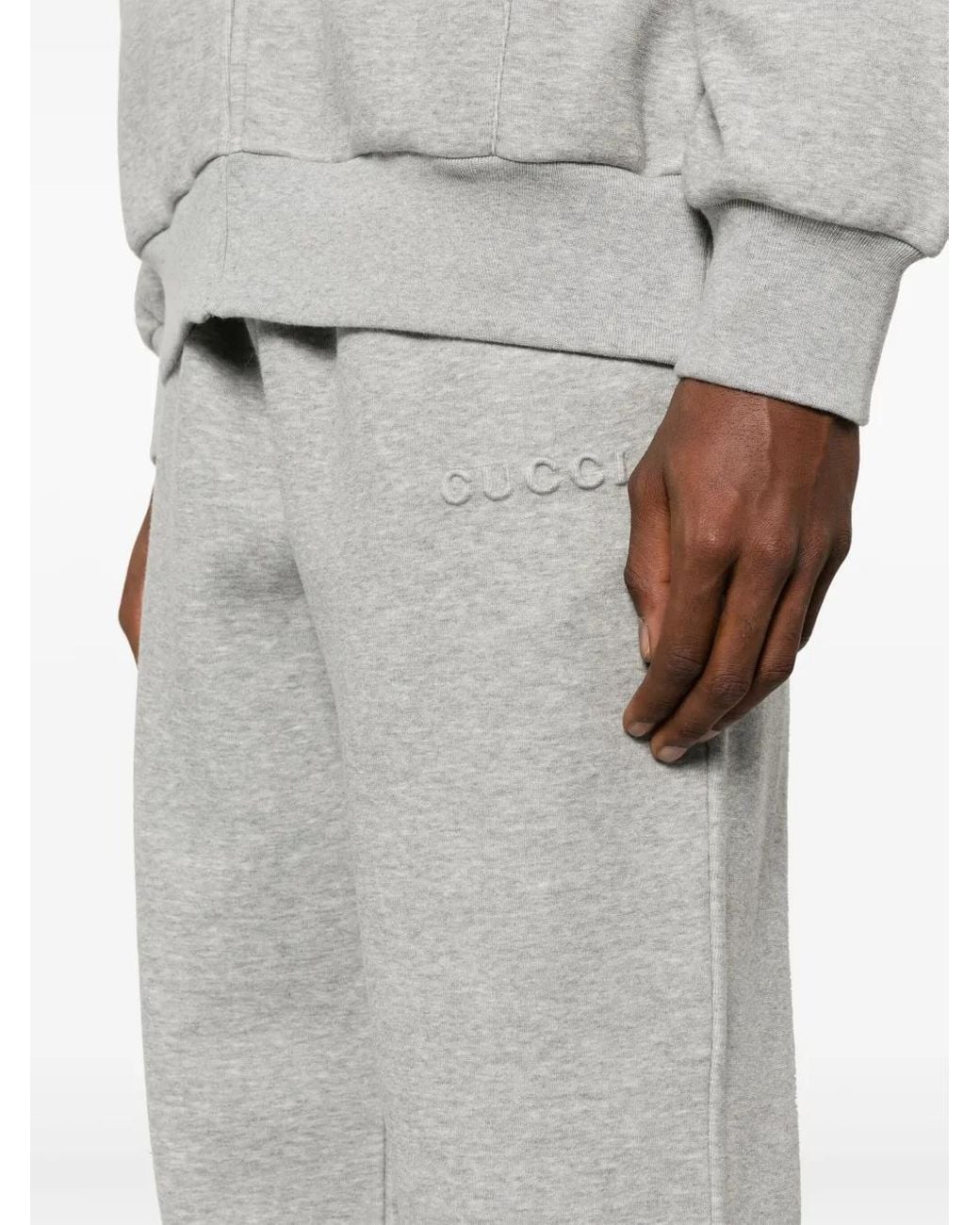 Gucci Gray Logo-Embossed Track Pants for men
