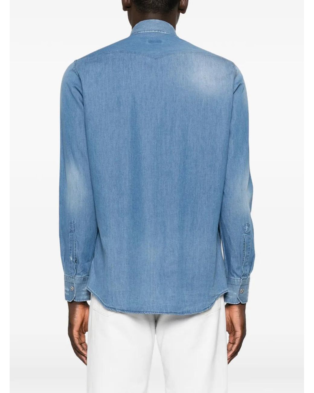 Sartorio Napoli Blue Western-Style Denim Shirt for men