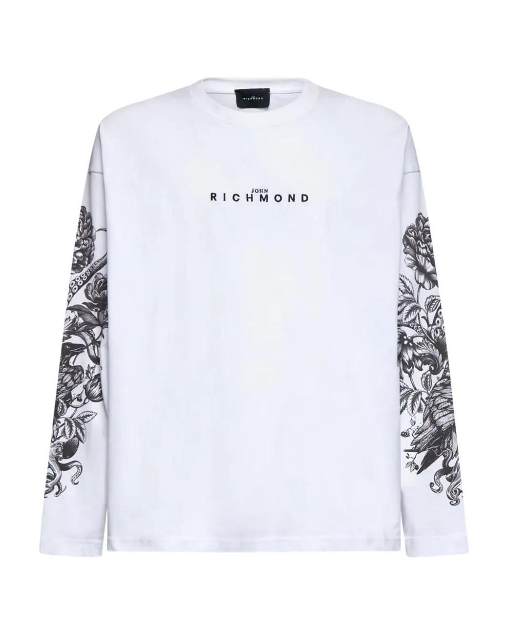 John Richmond White Floral-Print Long-Sleeve T-Shirt for men