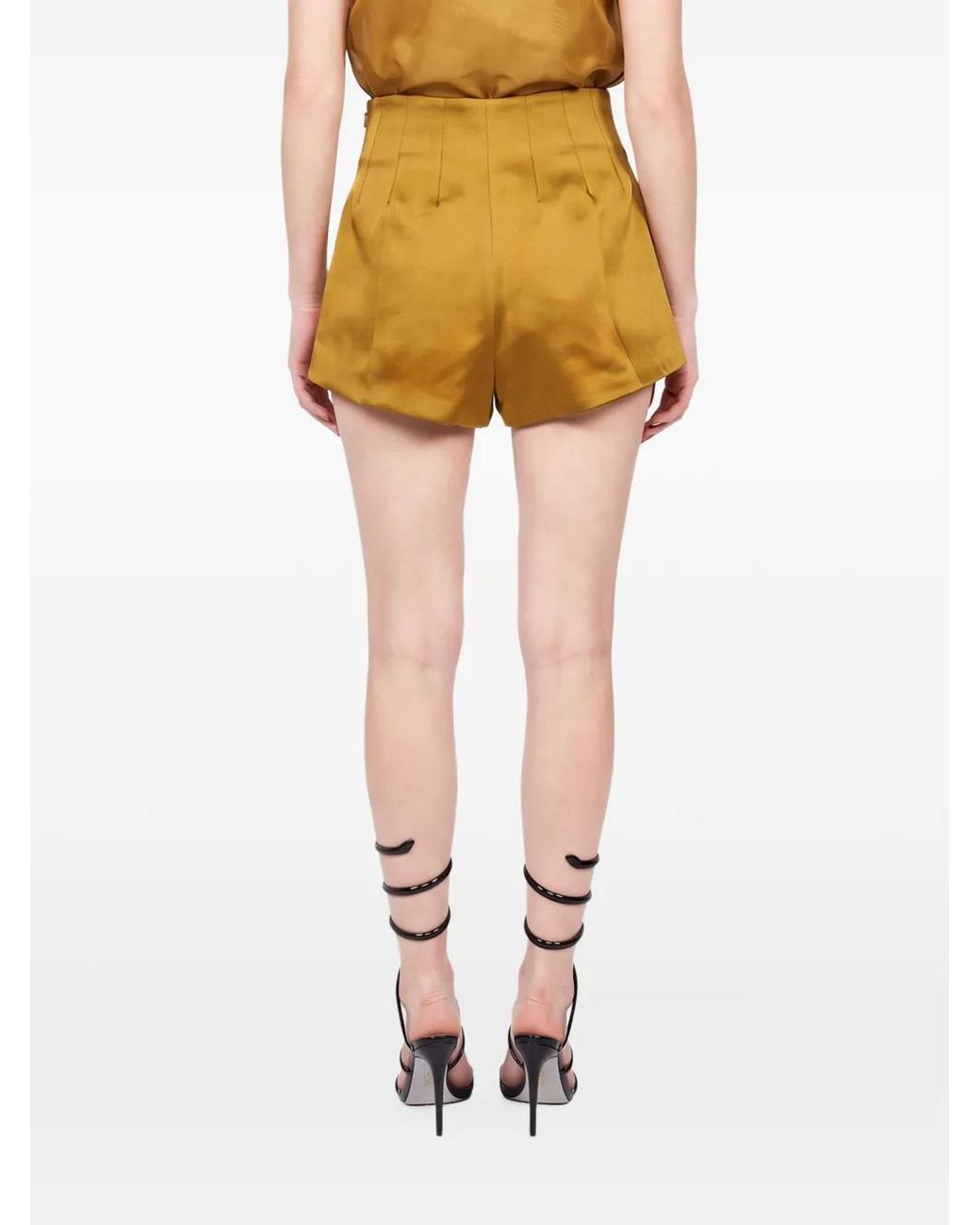 retroféte Yellow High-Waisted Pleated Shorts