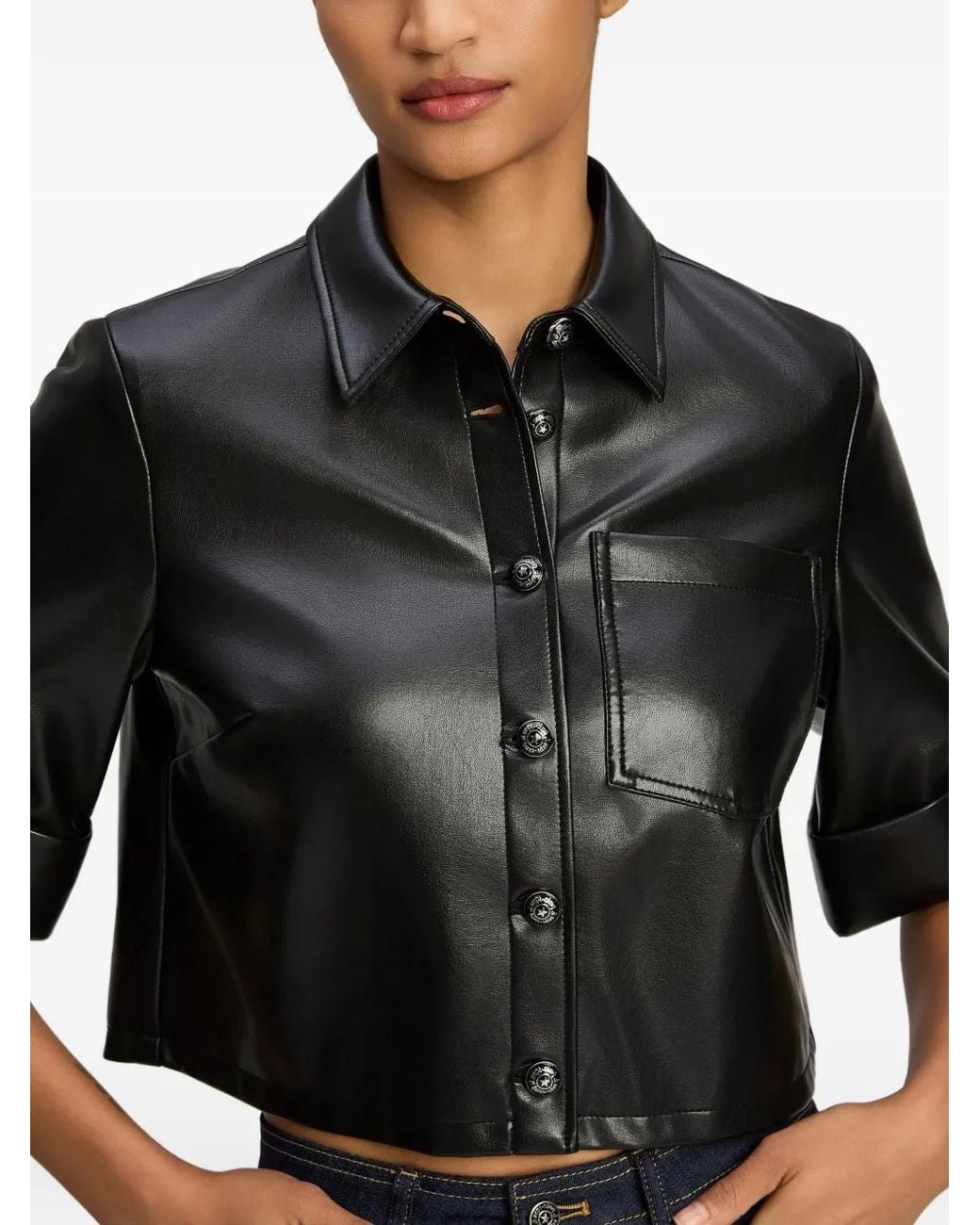 Cinq À Sept Black Aiden Faux-Leather Cropped Shirt