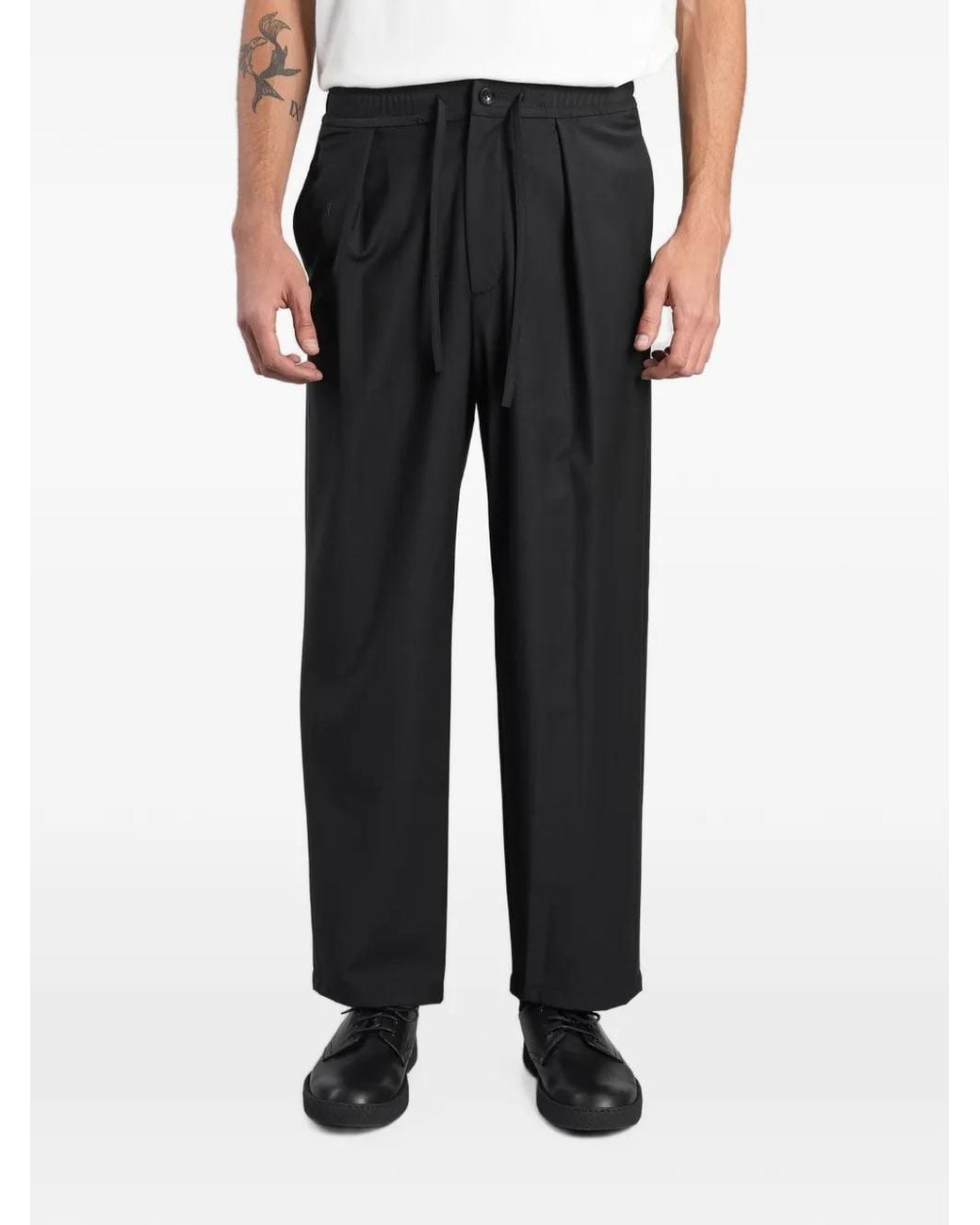 Attachment Black Pleated Drawstring Trousers for men