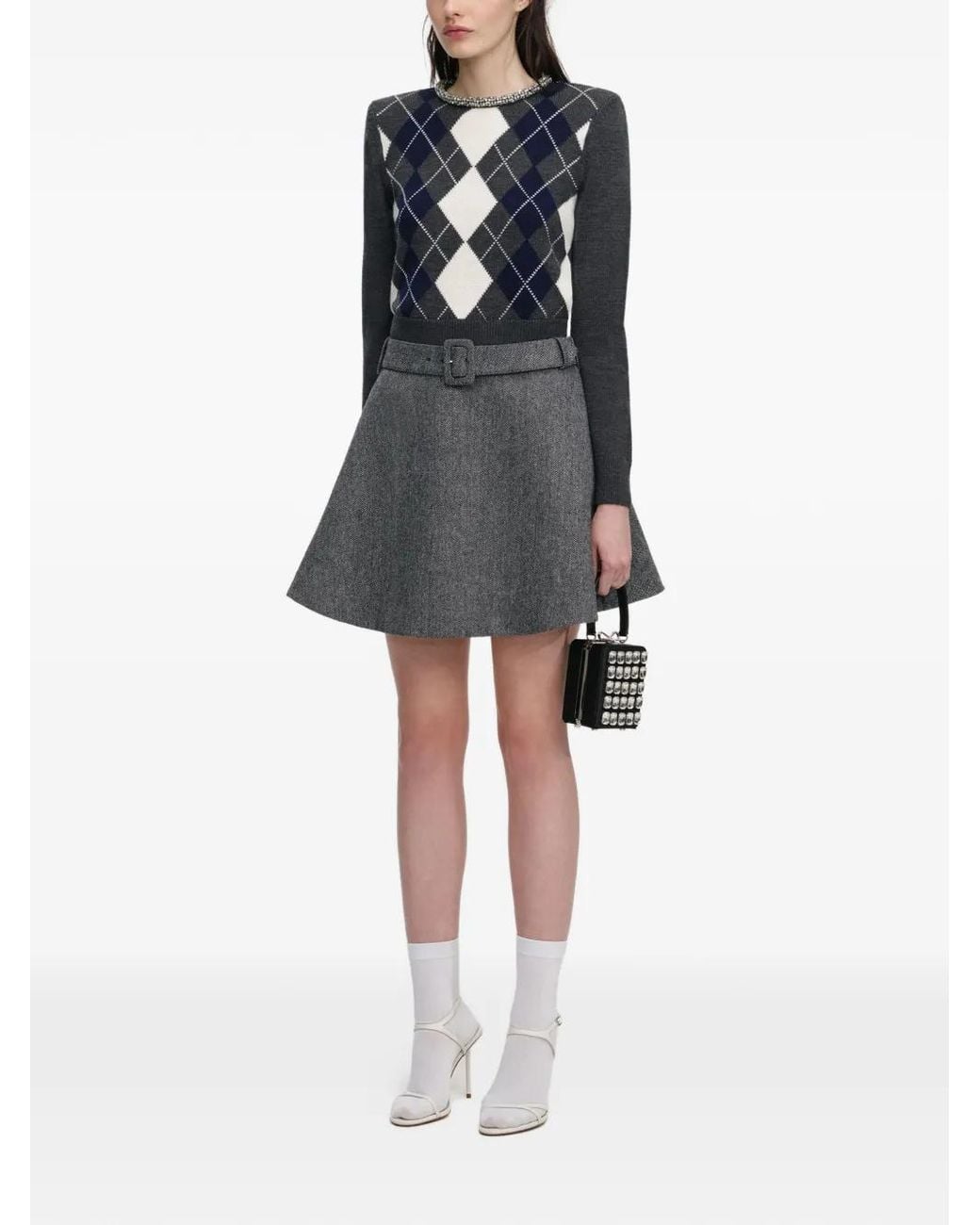 Self-Portrait Black Argyle-Pattern Sweater