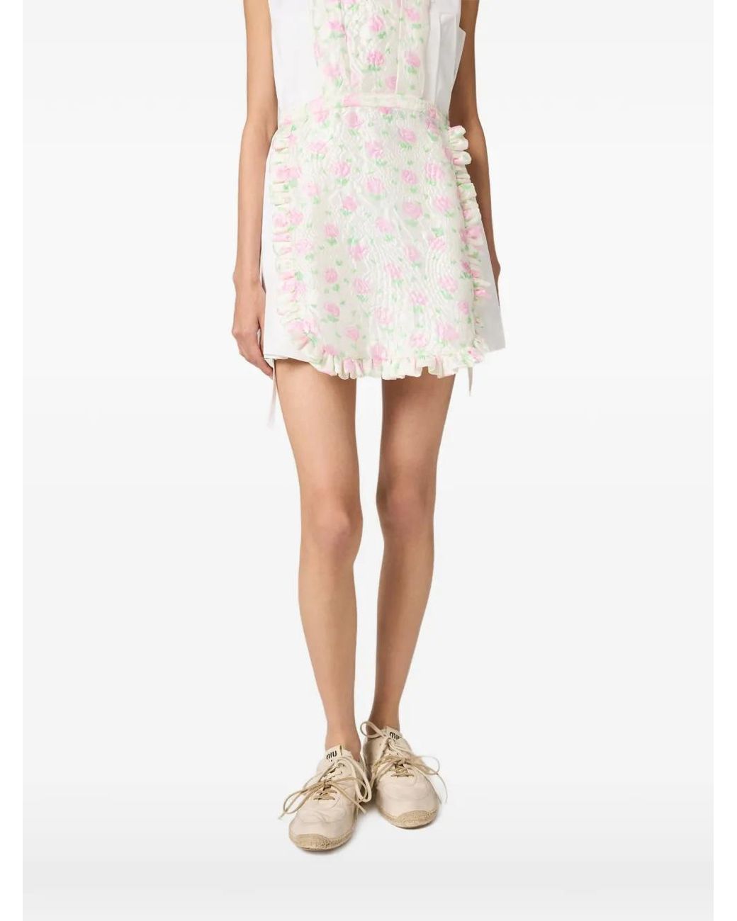 Miu Miu White Floral Cloqué Apron