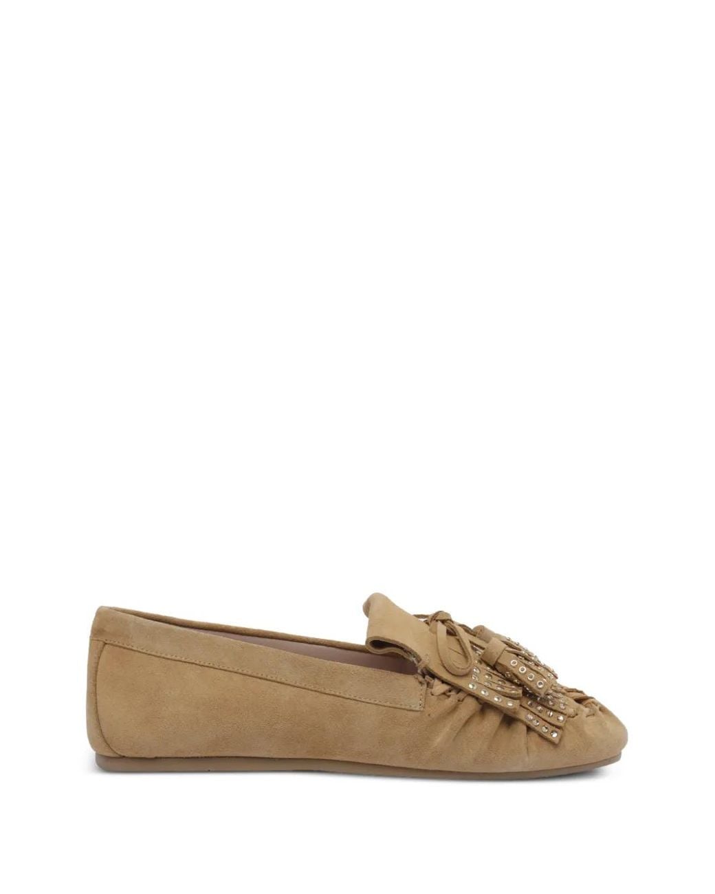 Stuart Weitzman Brown Barry Stud-Embellished Fringe Loafers