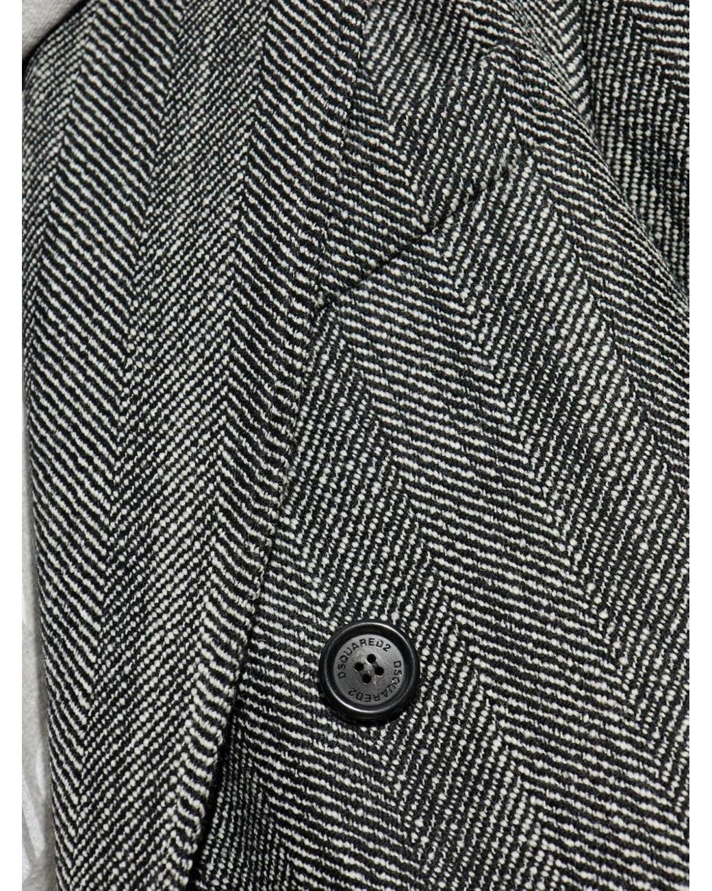 DSquared² Gray Herringbone Double Breast Coat for men