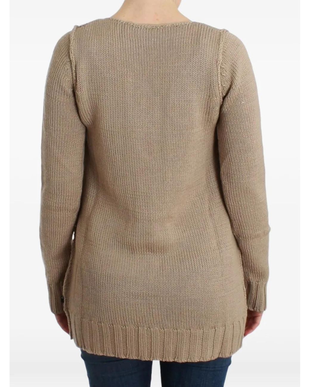 Roberto Cavalli Brown Cable-Knit Cotton Sweater