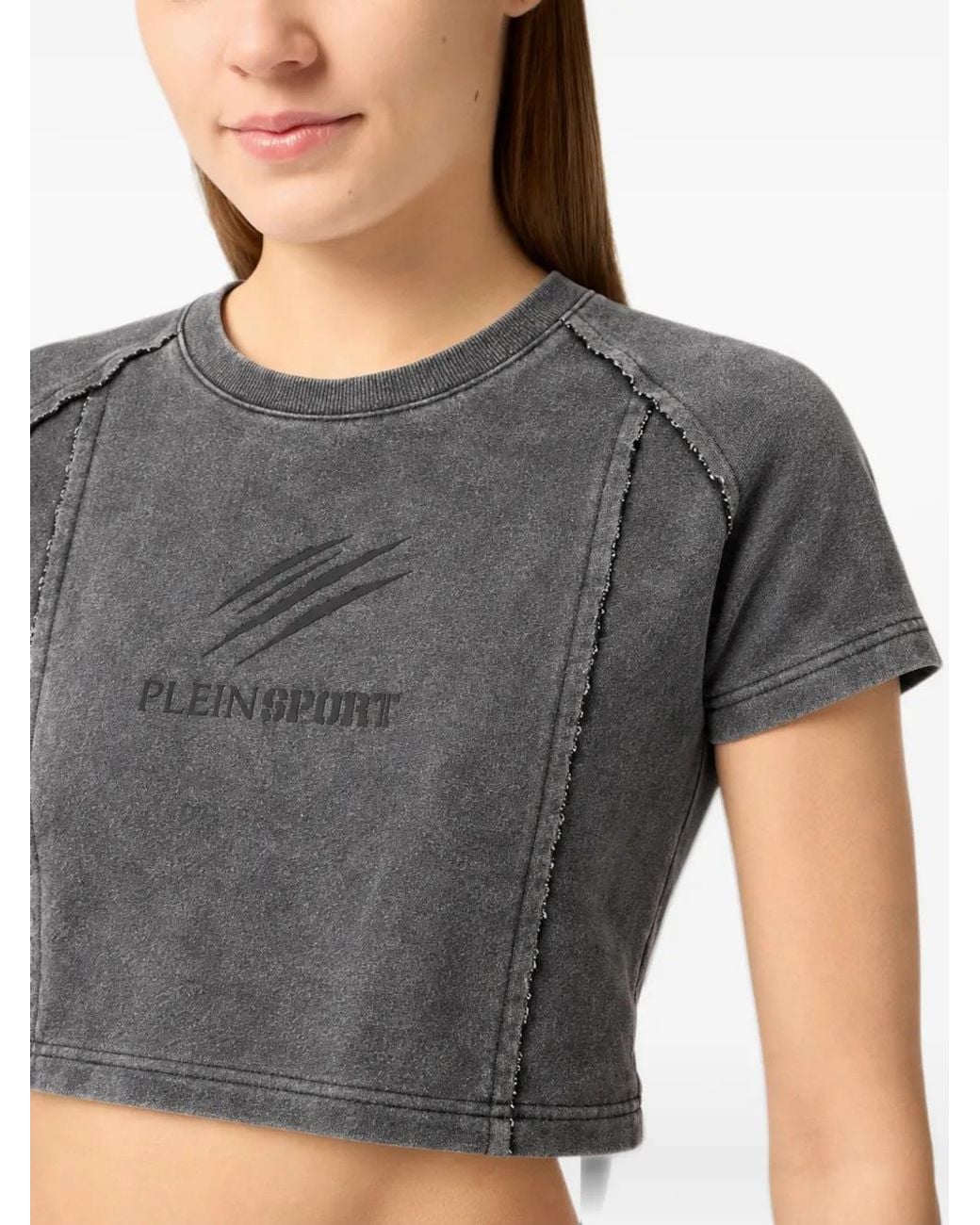 Philipp Plein Gray Acid-Wash Cropped T-Shirt