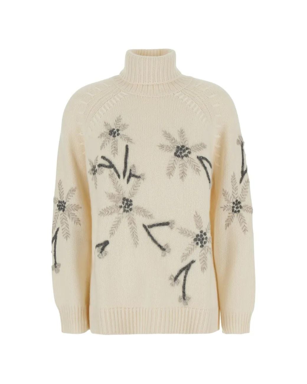 P.A.R.O.S.H. White Pull À Fleurs Brodées Et Col Roulé