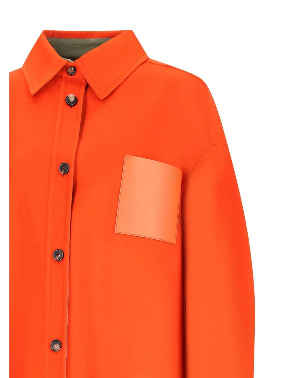 Loewe Orange Leather-Patch Button-Down Coat
