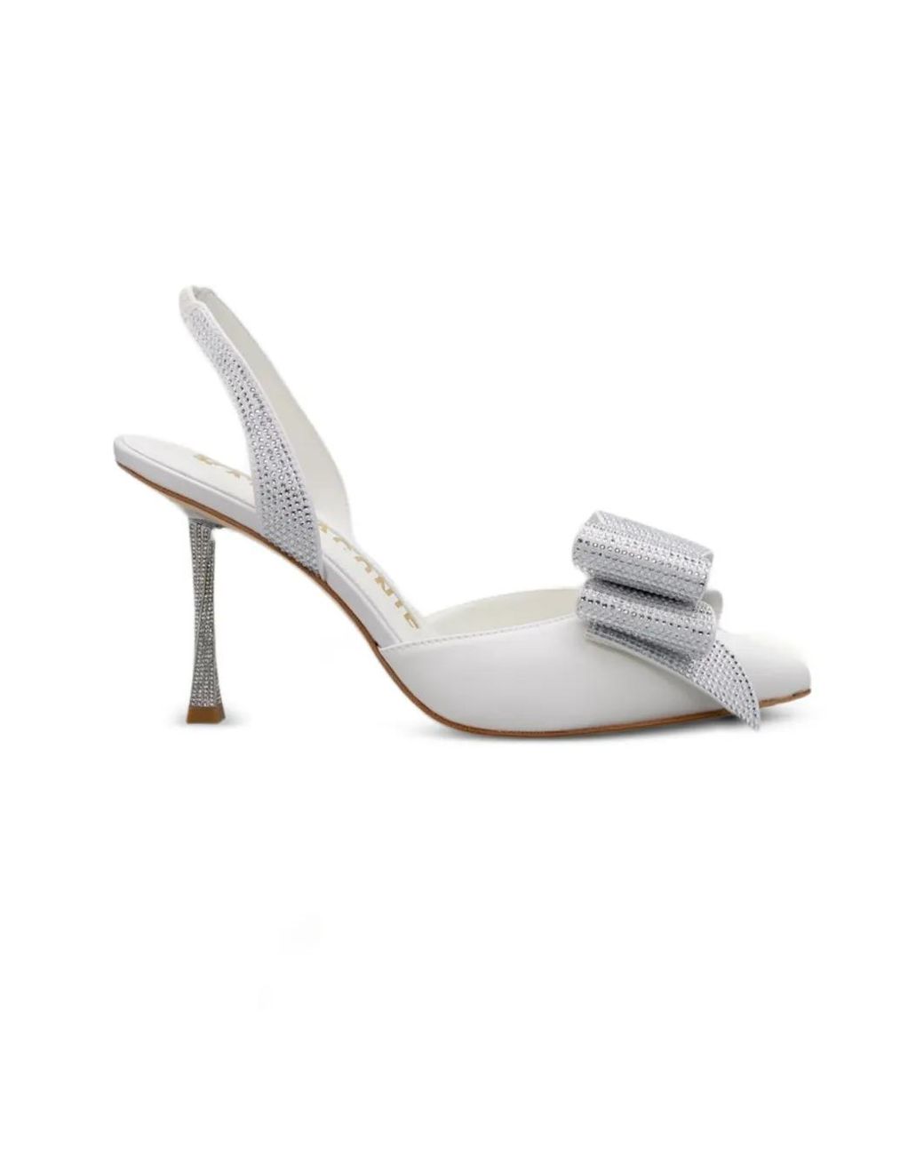 Kat Maconie White Crystal-Embellished Bow Slingback Pumps