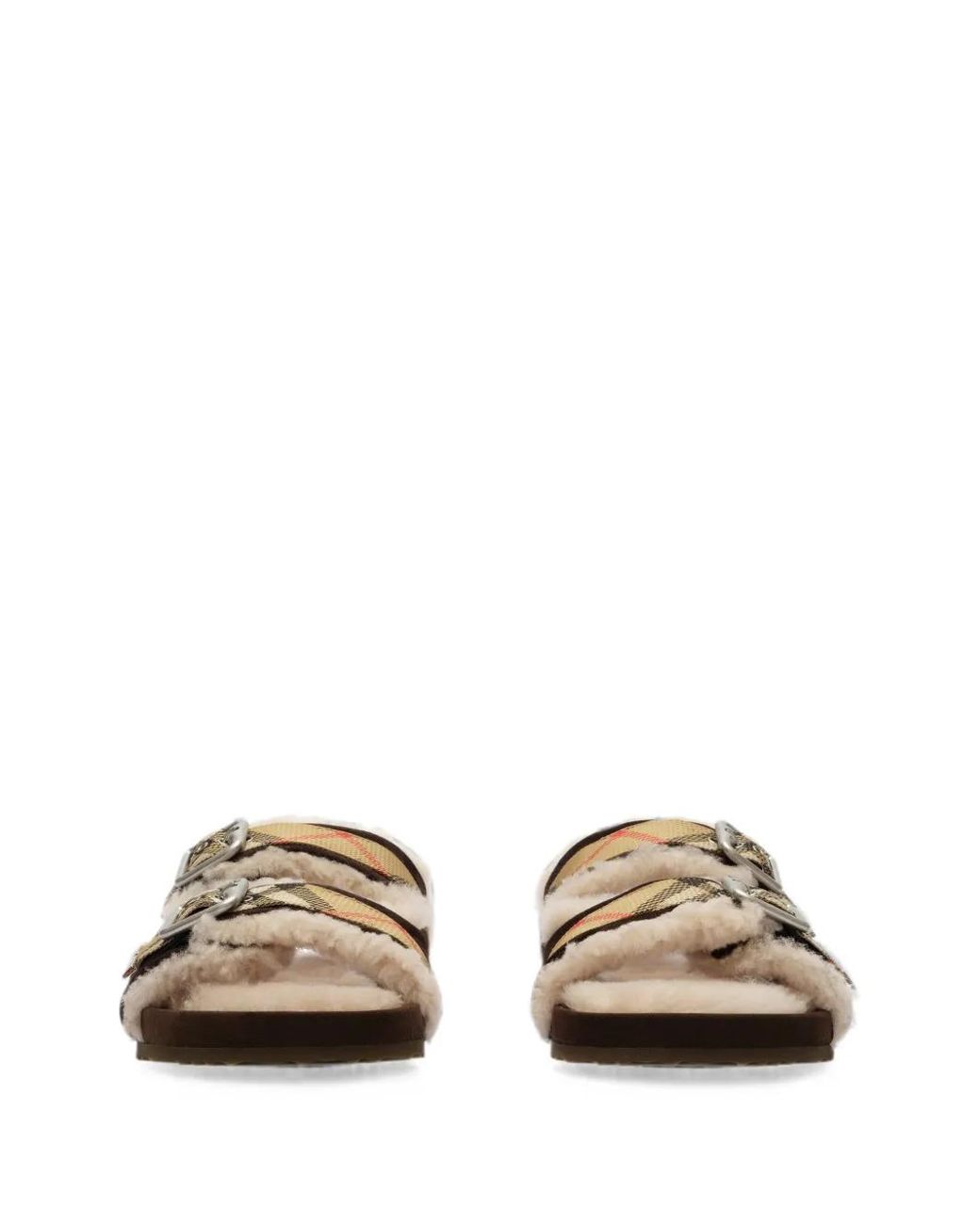 Burberry Black Check Shearling Urchin Sandals for men