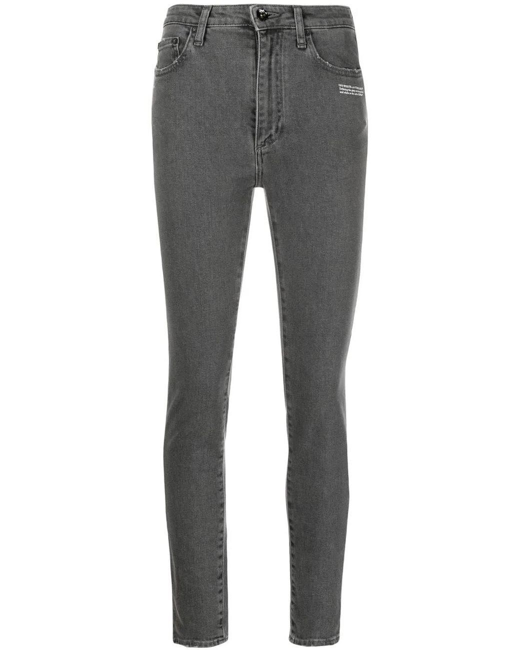 Off-White c/o Virgil Abloh Gray Slogan-Print Cropped Skinny Jeans