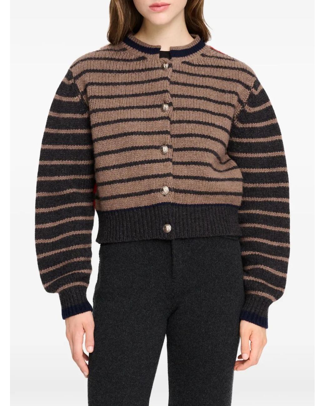 Barrie Brown Stripe-Pattern Chunky-Knit Cardigan