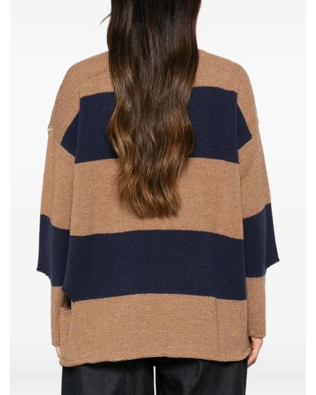 Ottod'Ame Blue Distressed Striped-Knit Sweater