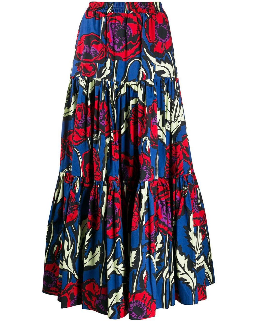 LaDoubleJ Cotton Big Blooms Big Maxi Skirt in Blue - Lyst