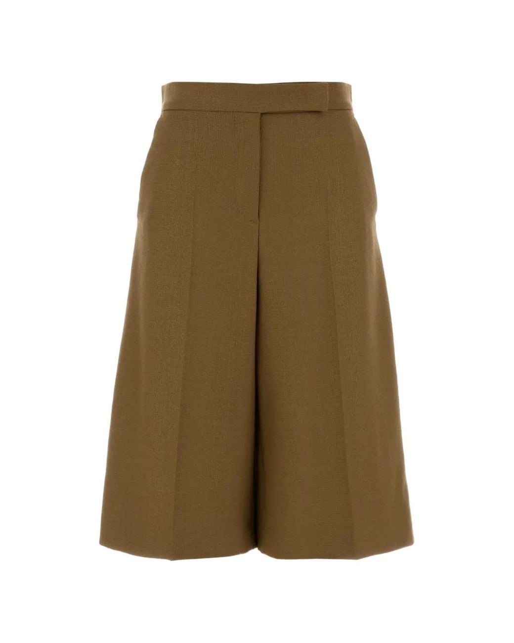 Max Mara Green Slub Wool Canvas Bermuda Shorts