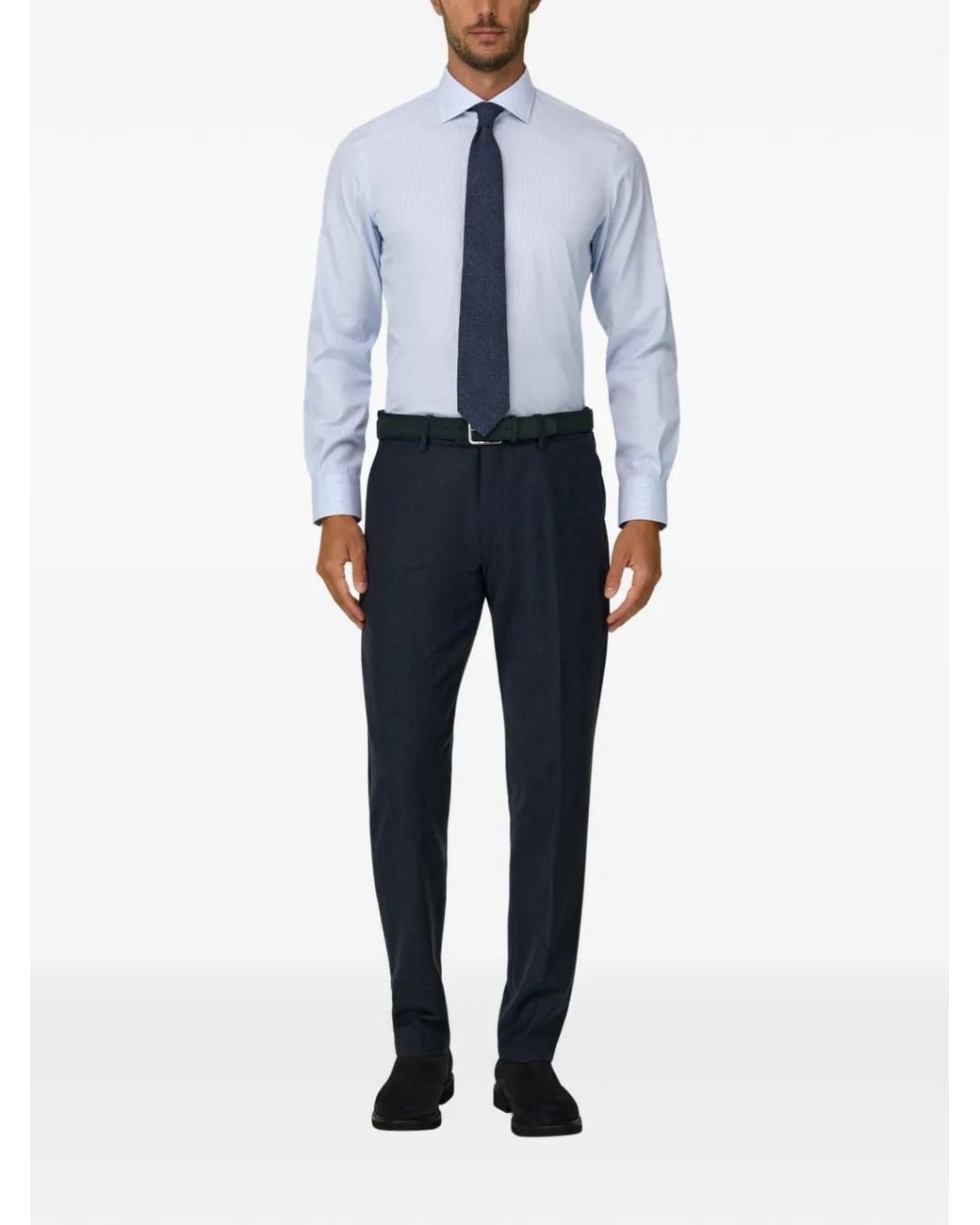 Boggi Blue Striped Non-Iron Cotton Slim Fit Shirt for men