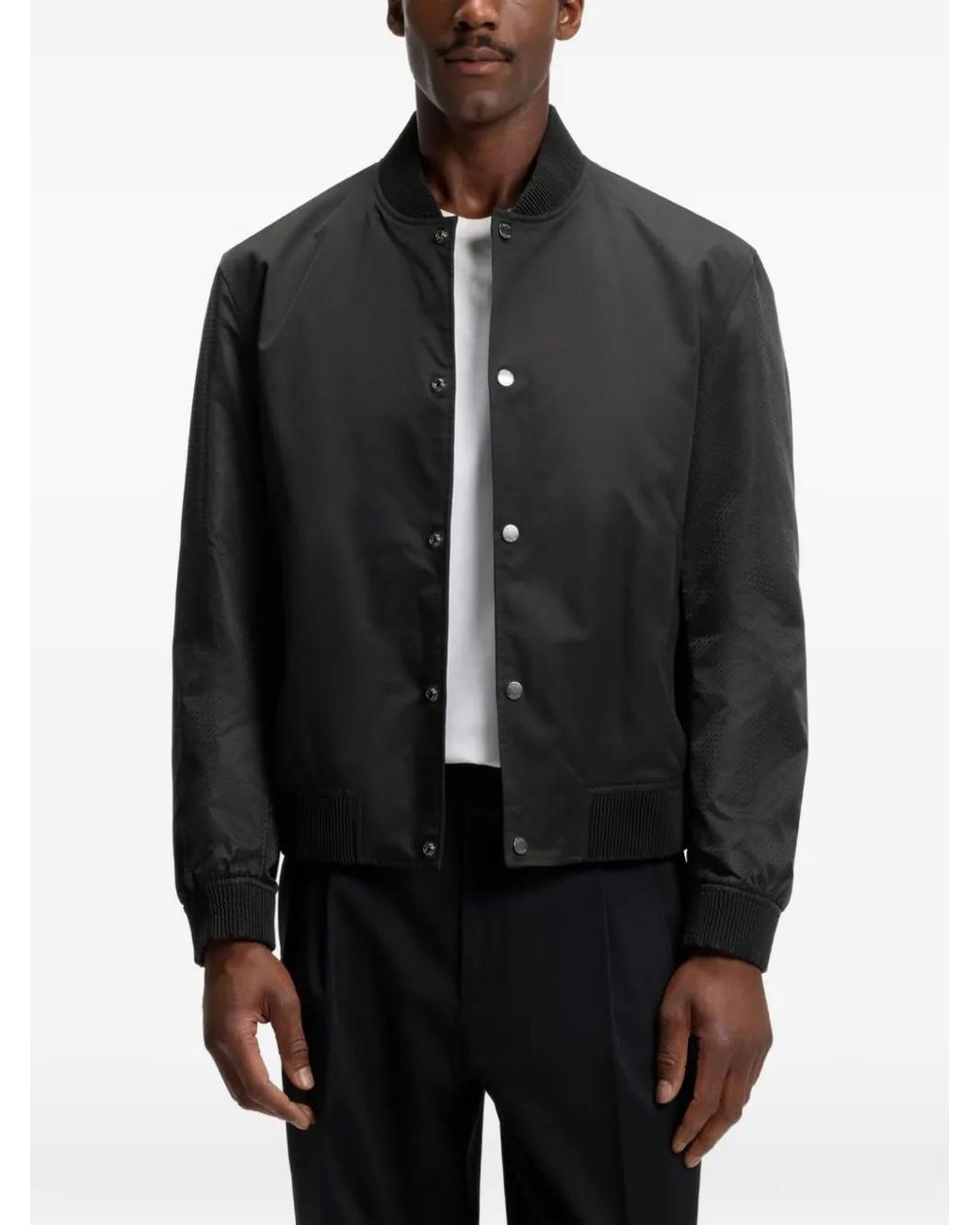 Boss Black Water-Repellent Jacket With Monogram-Pattern Sleeves for men
