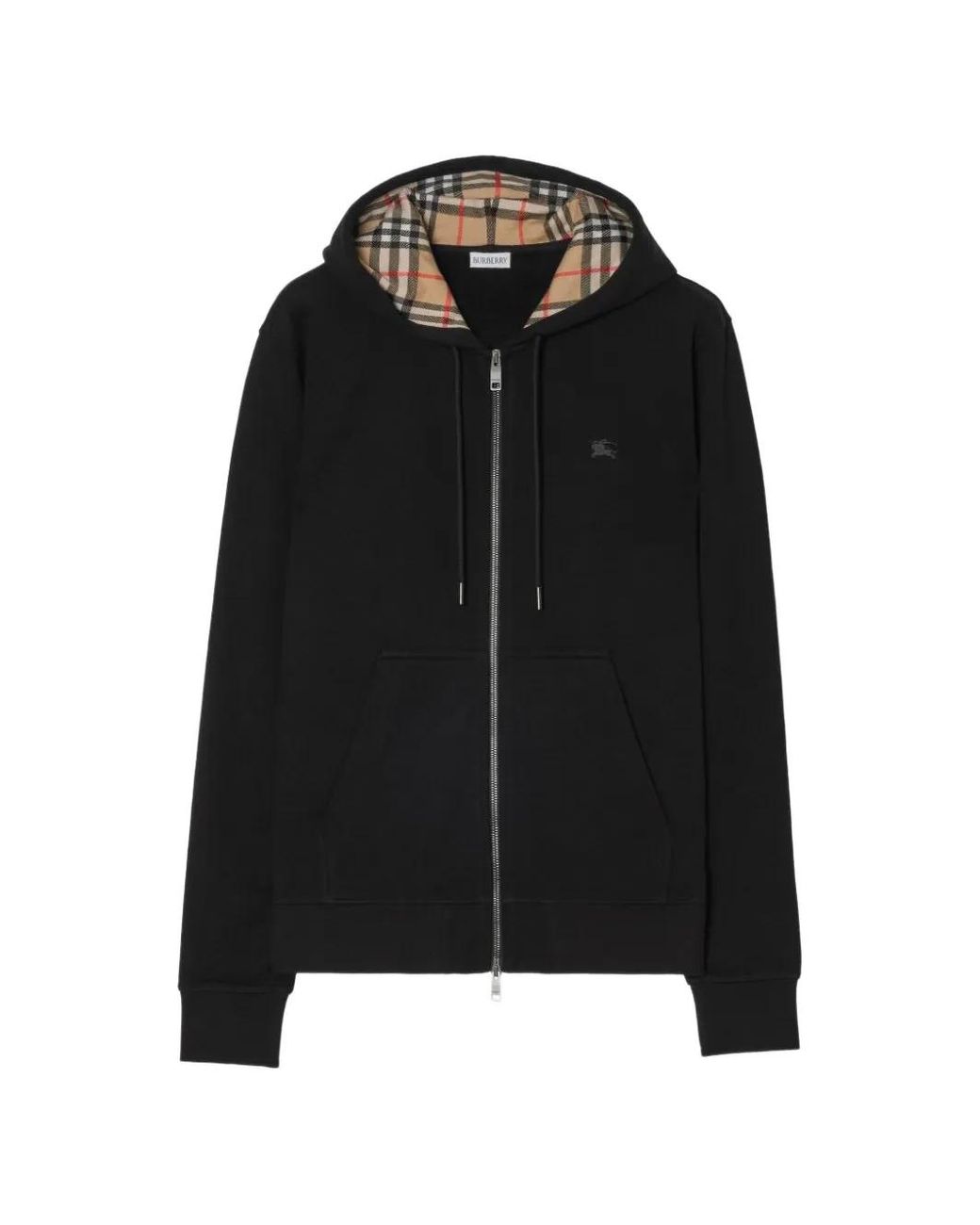 Burberry Black Check Hood Cotton Zip Hoodie for men