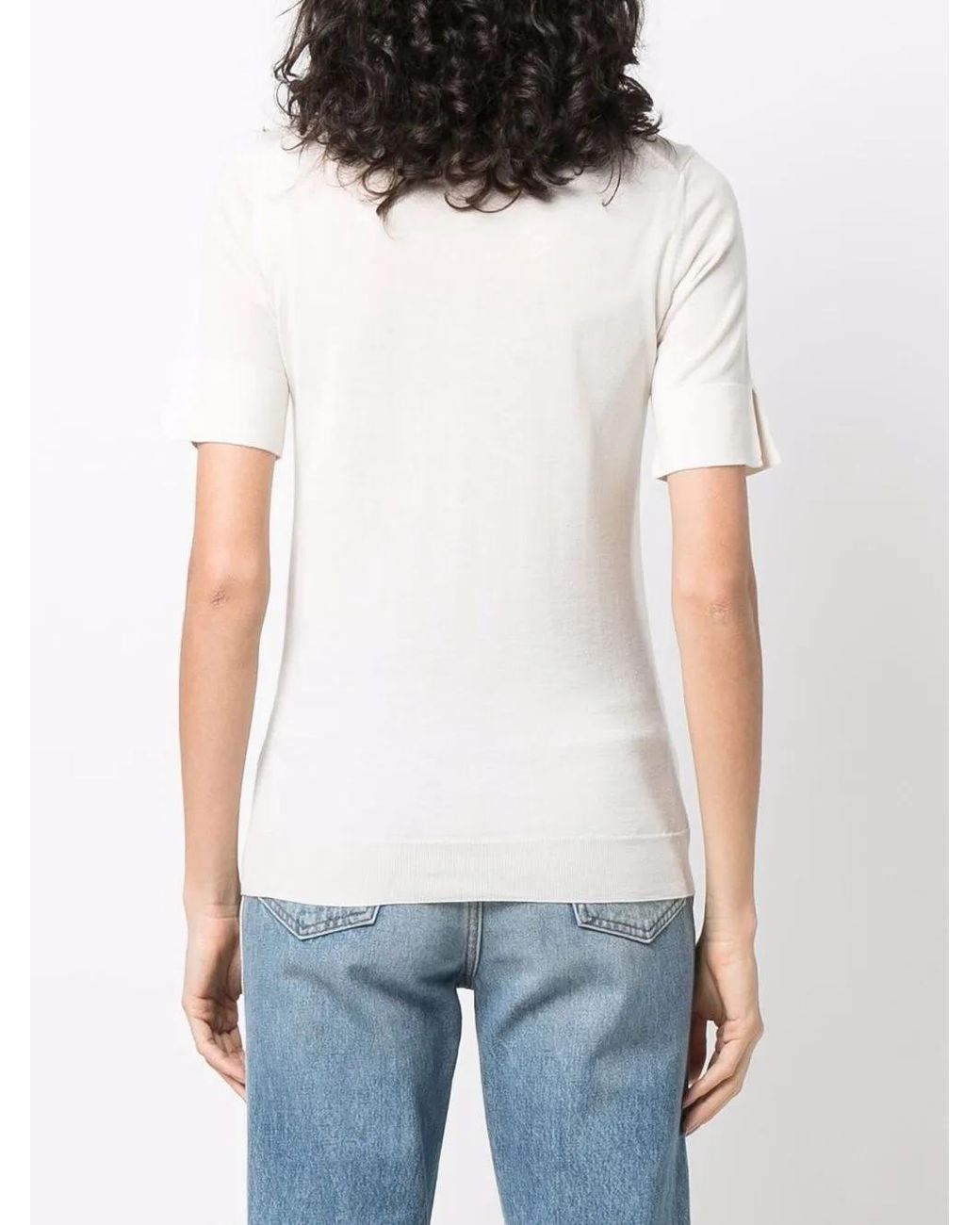 Liska White Round-Neck Knitted Top