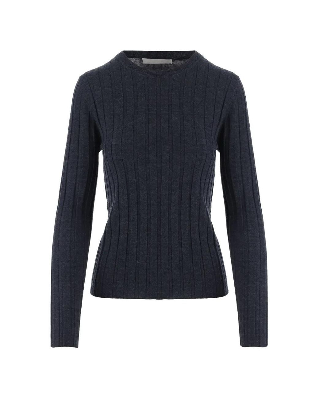 Allude Blue Ribbed-Knit Crew-Neck Sweater