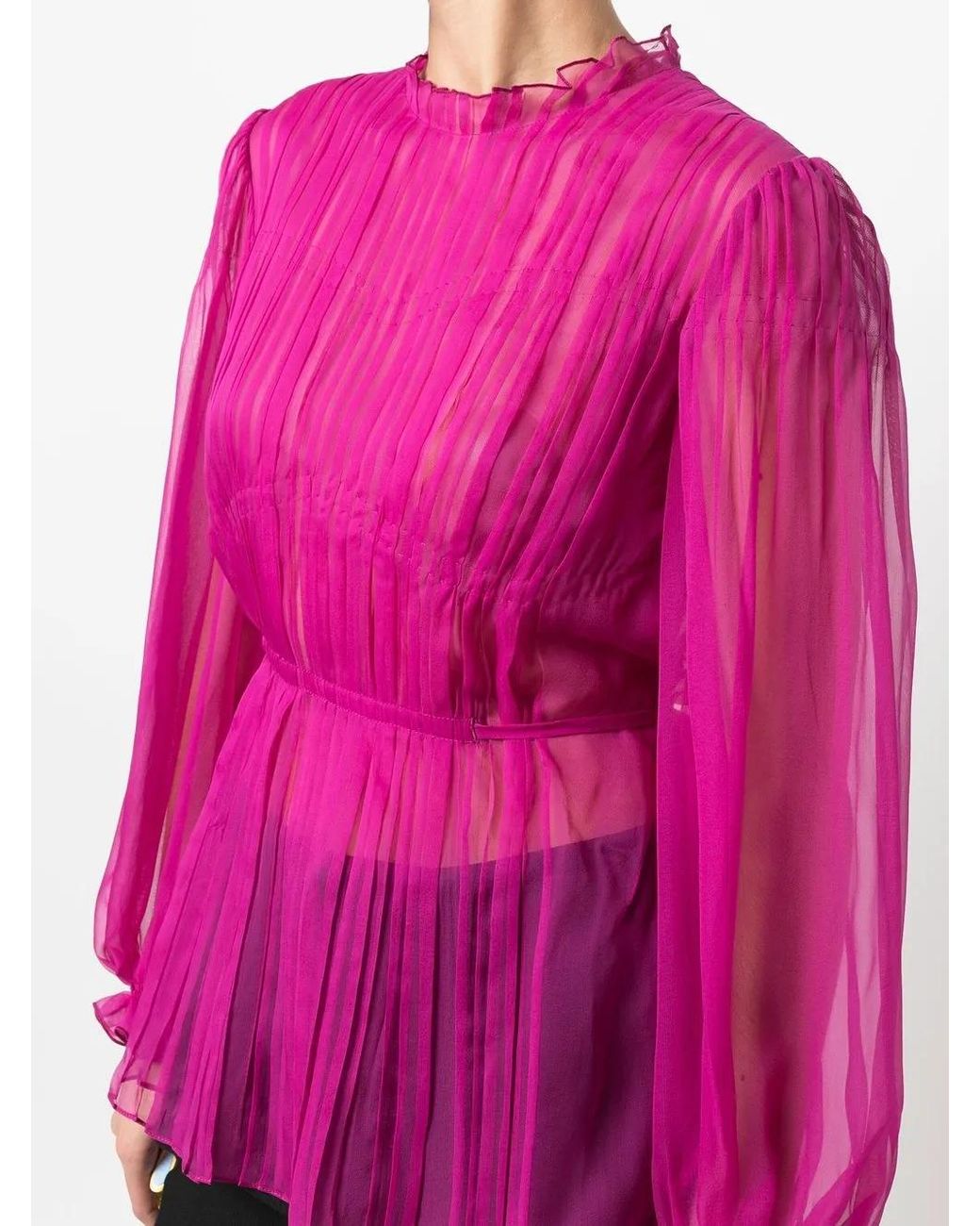 Alberta Ferretti Pink Pleated Long-Sleeve Blouse