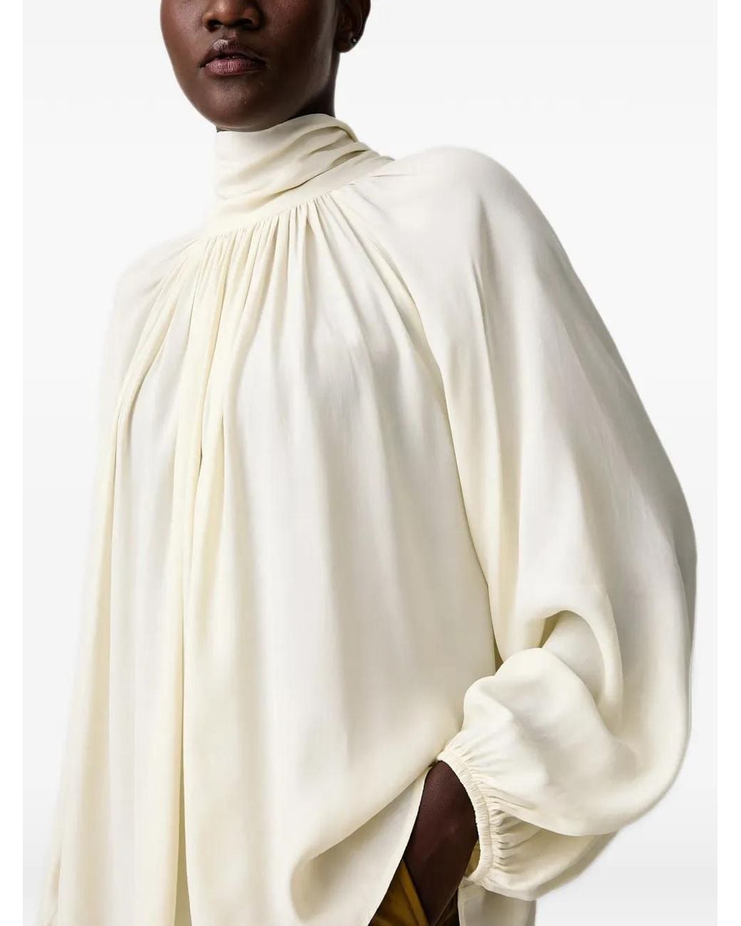 Sisley Natural Bow-Detail Pleated Blouse