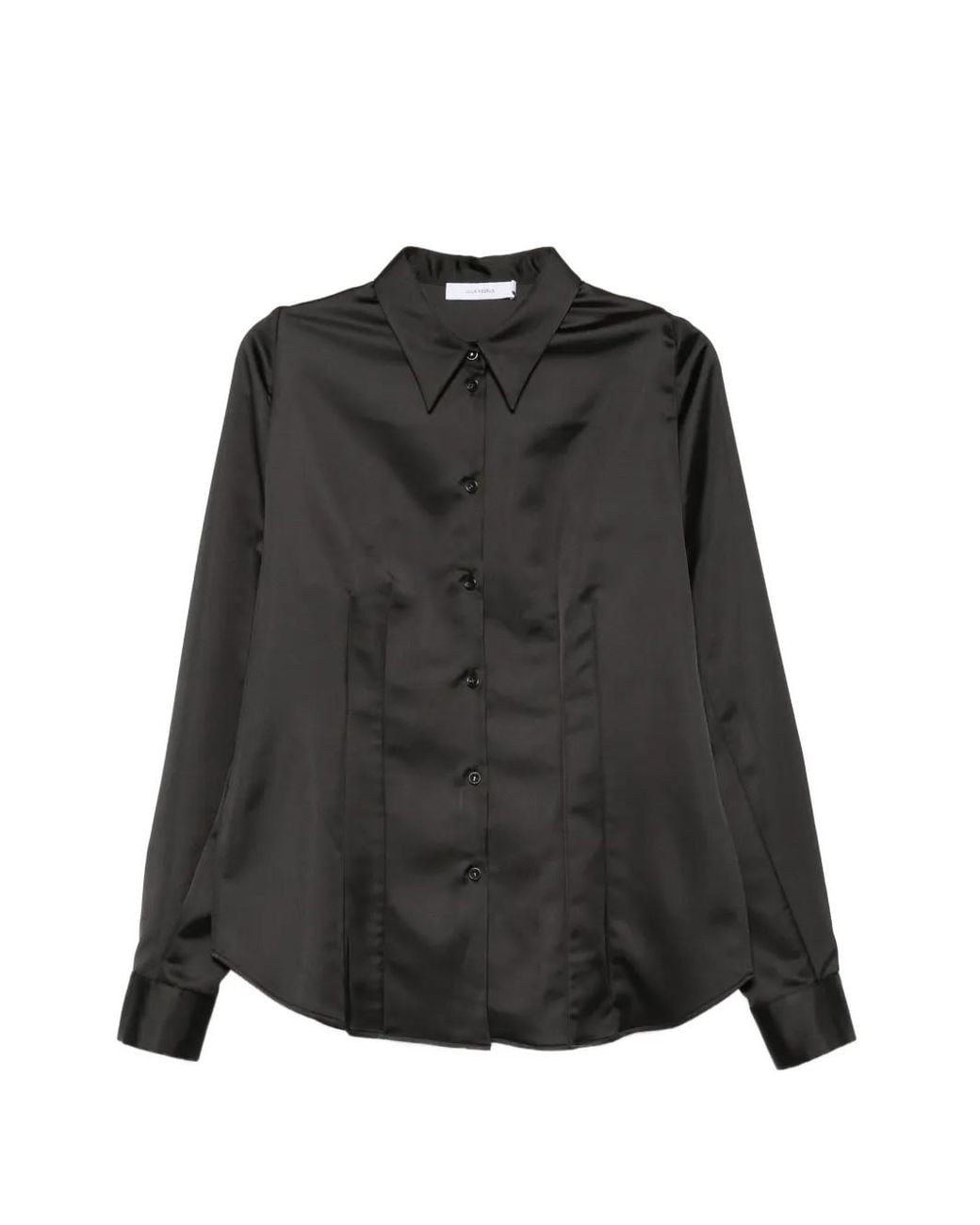 JULIE KEGELS Black Satin-Finish Puff-Sleeve Shirt