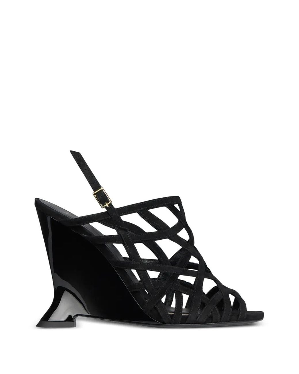 Balmain Black Wedge Cage Sandals