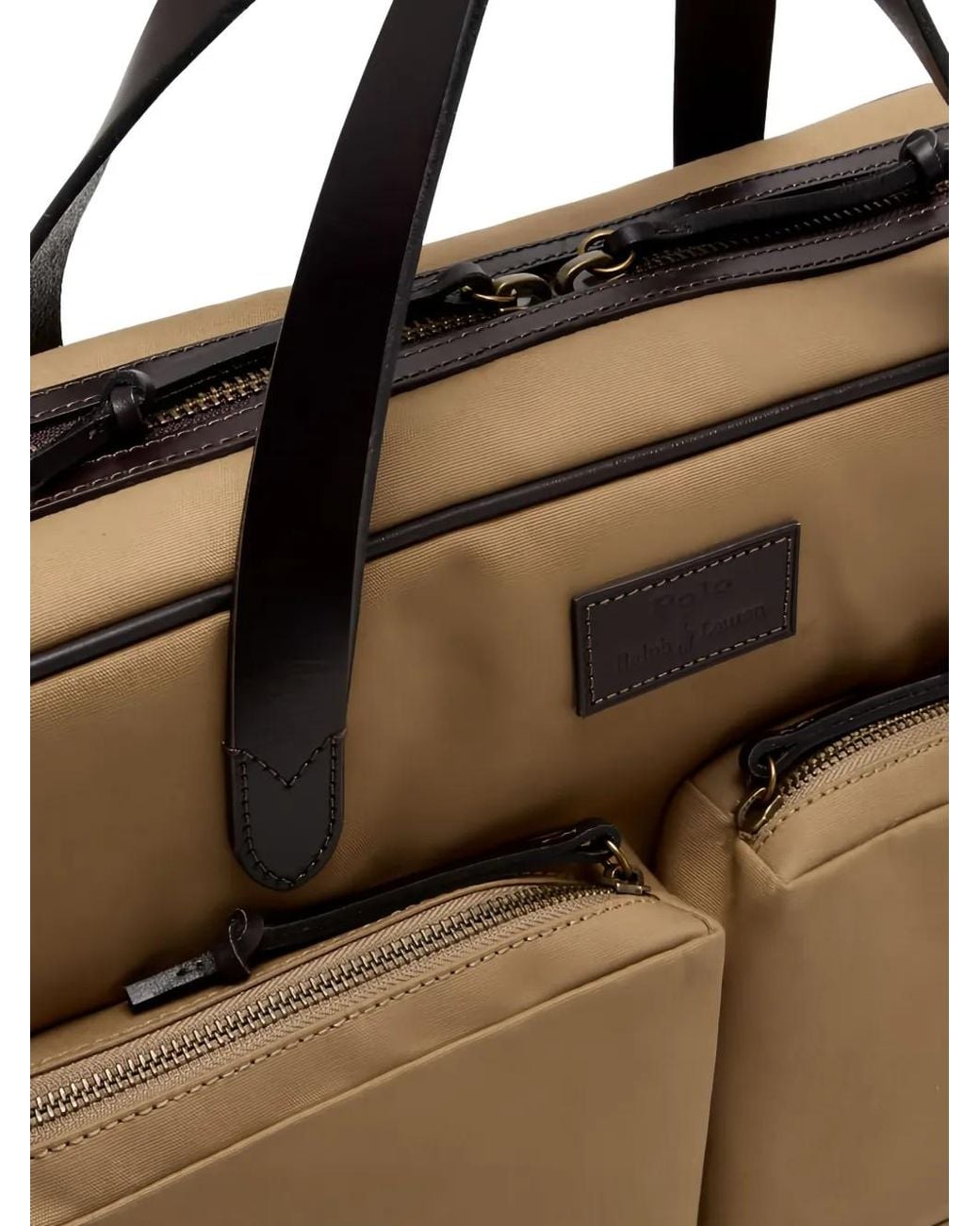 Polo Ralph Lauren Brown Leather-Trimmed Laptop Bag for men