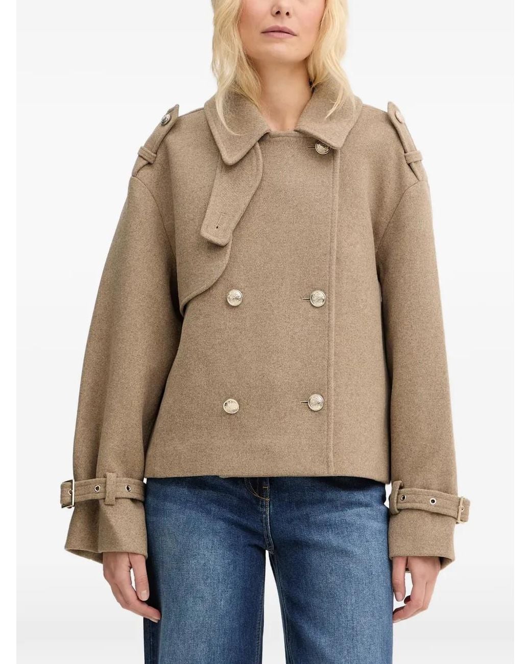 Morgan Natural Goyam Double-Breasted Buckled-Cuff Coat
