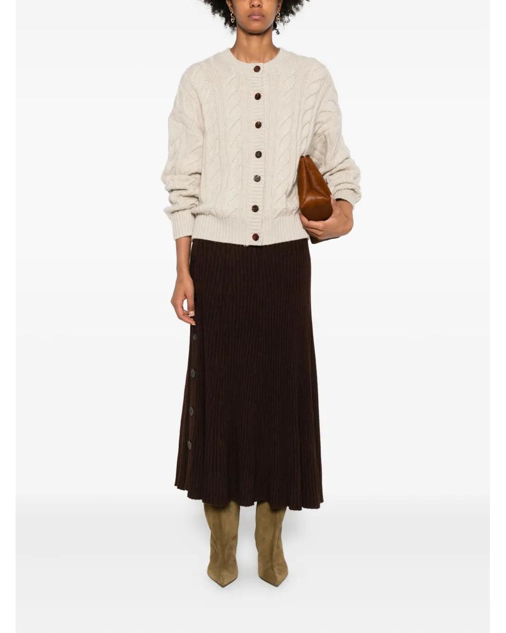 Bompard White Cable-Knit Crew-Neck Cardigan