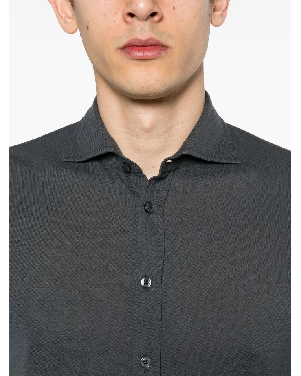 Barba Napoli Gray Cutaway-Collar Cotton Shirt for men