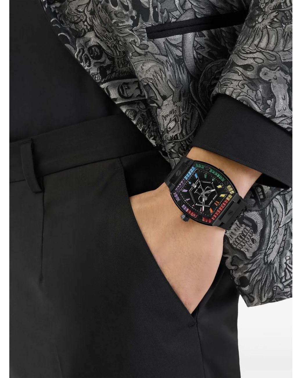 Philipp Plein Black The Hexagon Phantom 44Mm for men
