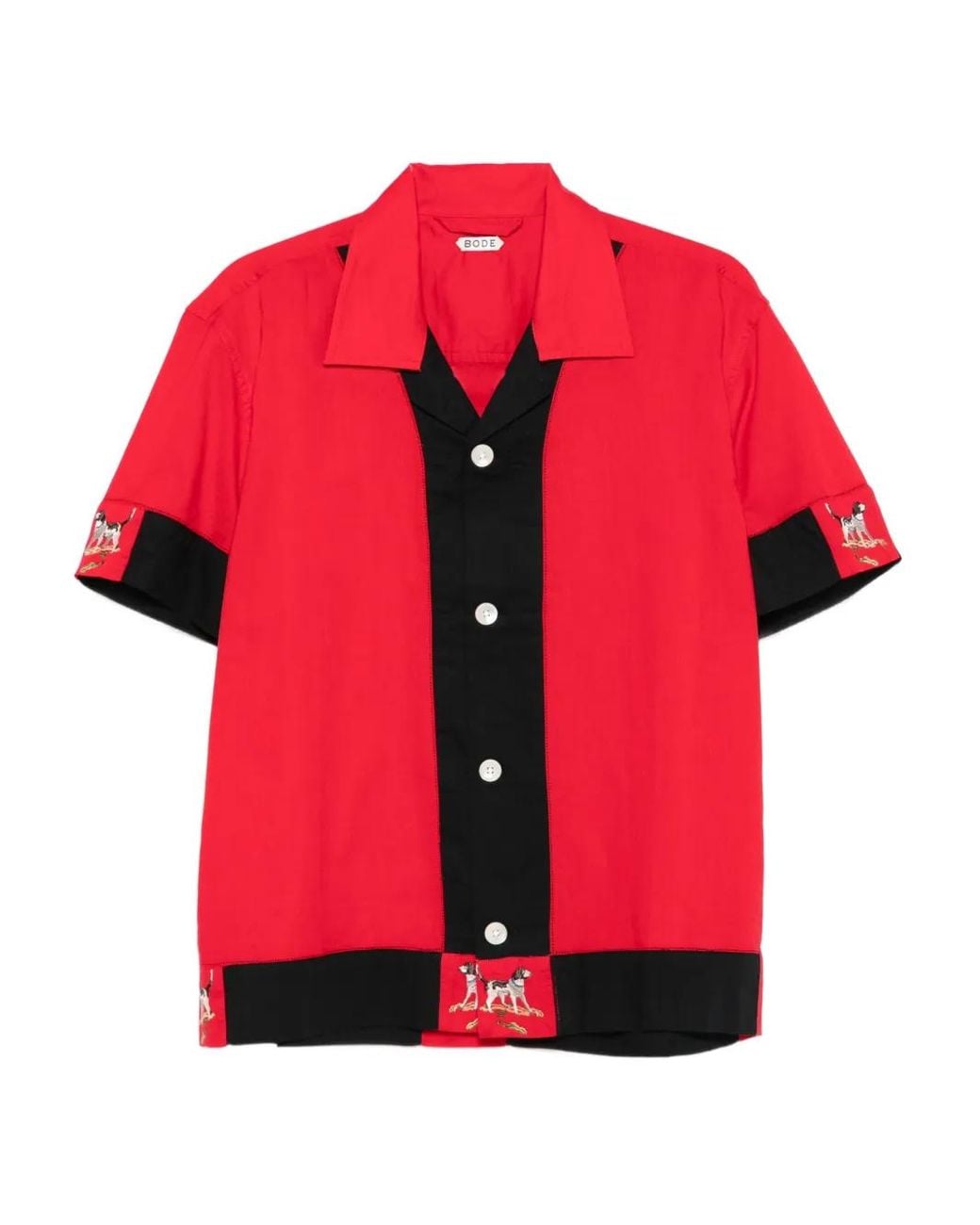 Bode Red Dog-Print Panelled Shirt for men