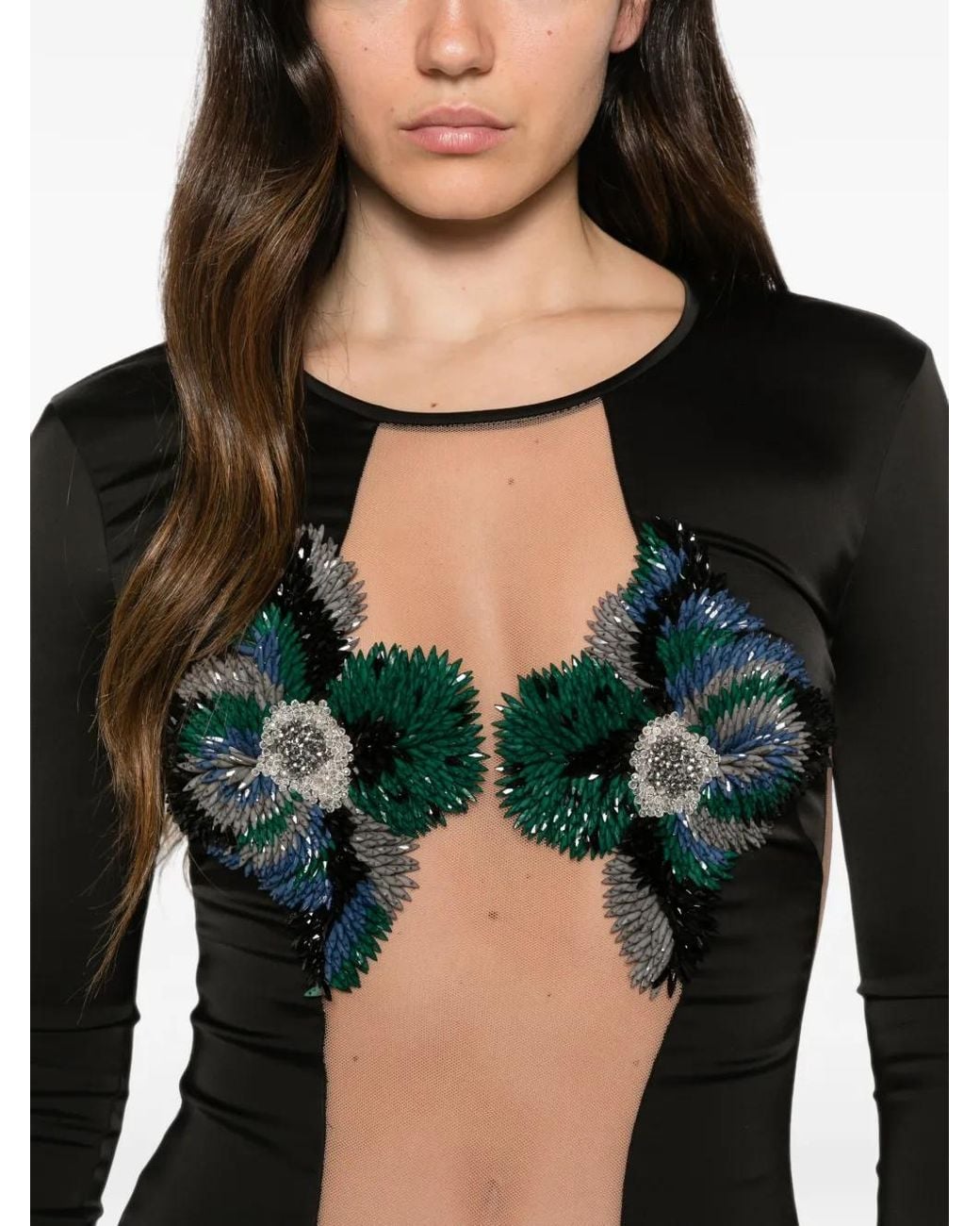 MITILIANE COUTURE Black Floral-Embellished Cut-Out Maxi Dress
